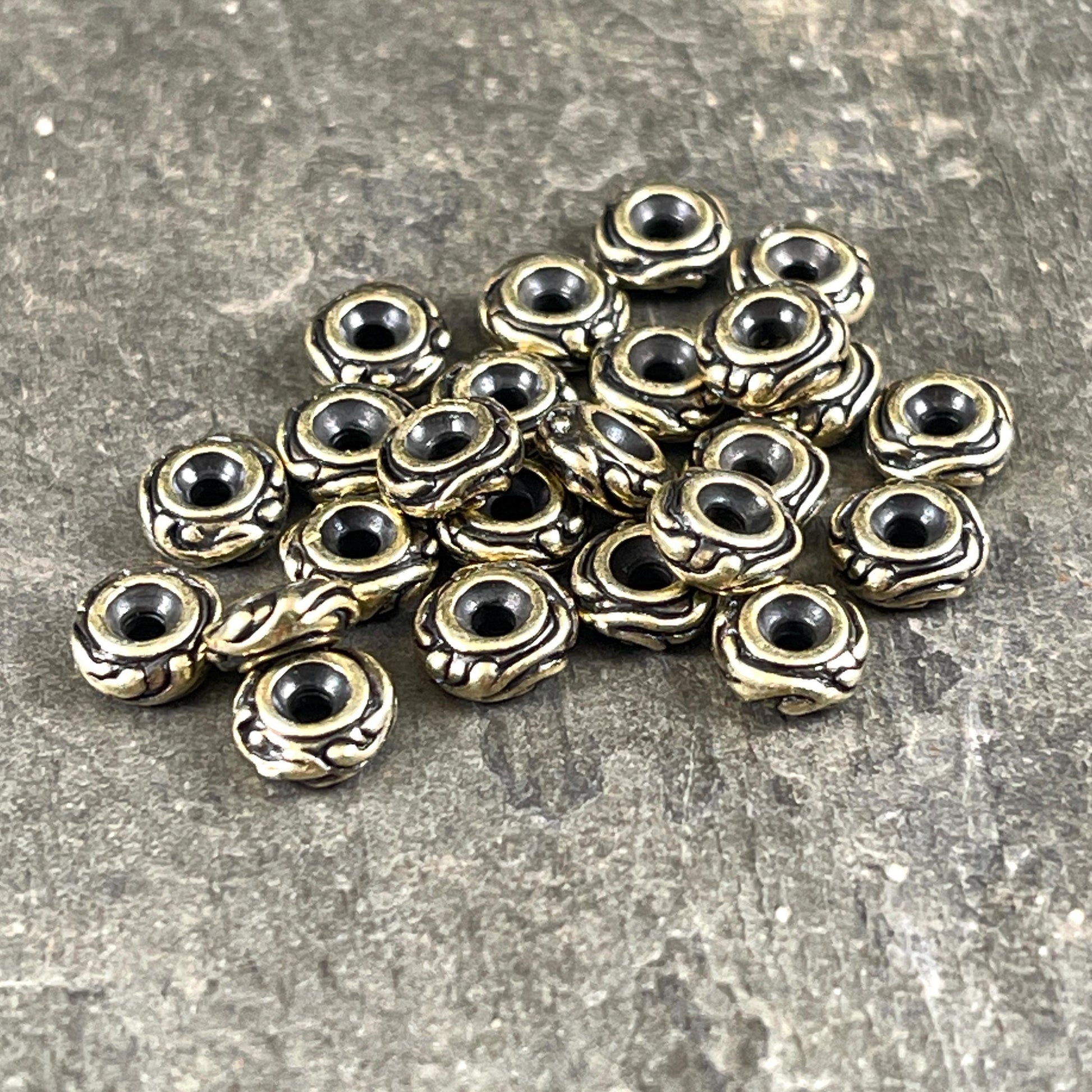 TierraCast Spacer Beads, 6mm Woodland Bead, Antiqued Brass Rondelle Beads (PF/818-57) * Qty. 10