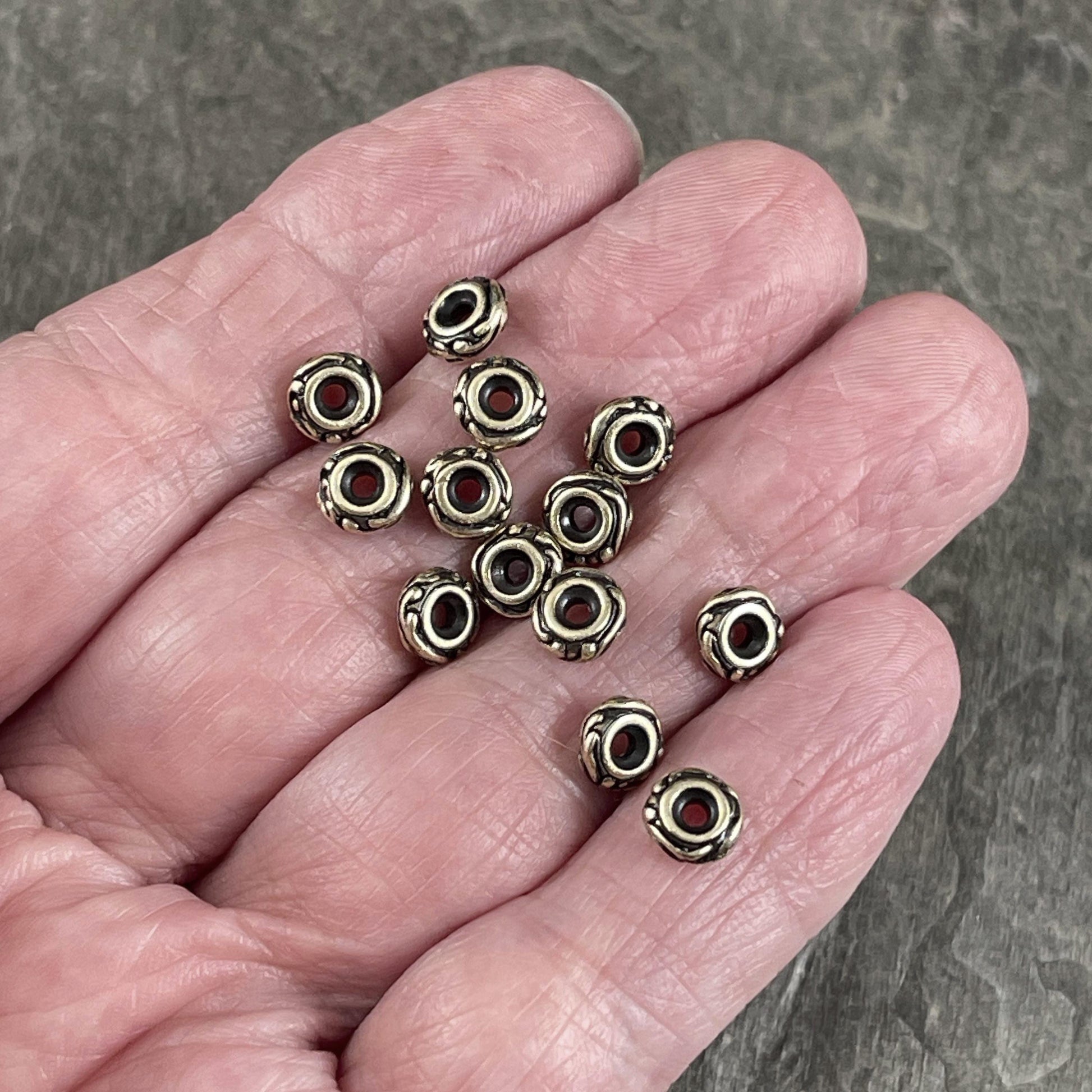 TierraCast Spacer Beads, 6mm Woodland Bead, Antiqued Brass Rondelle Beads (PF/818-57) * Qty. 10