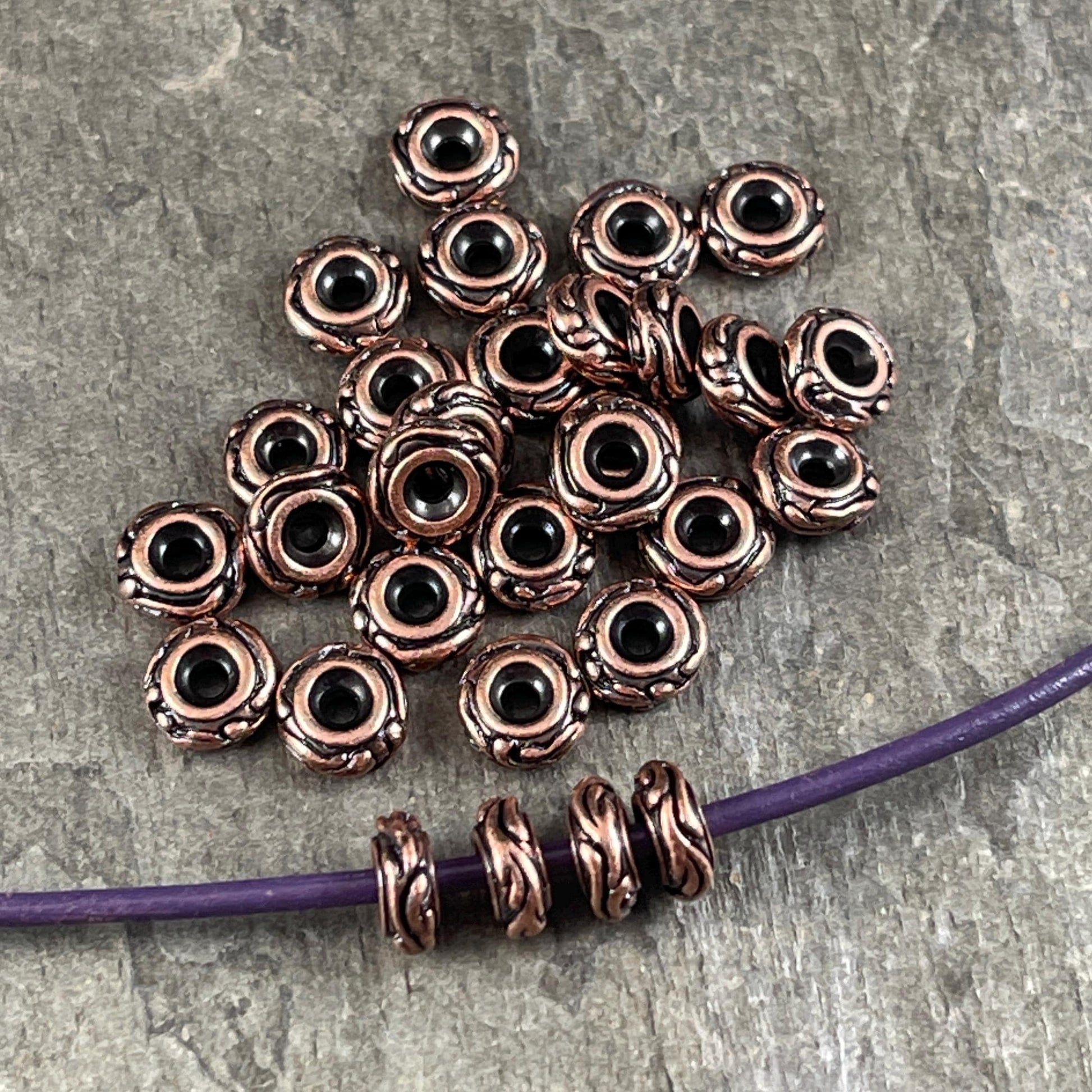 TierraCast Spacer Beads, 6mm Woodland Bead, Antiqued Copper Rondelle Beads (PF/818-87) * Qty. 10