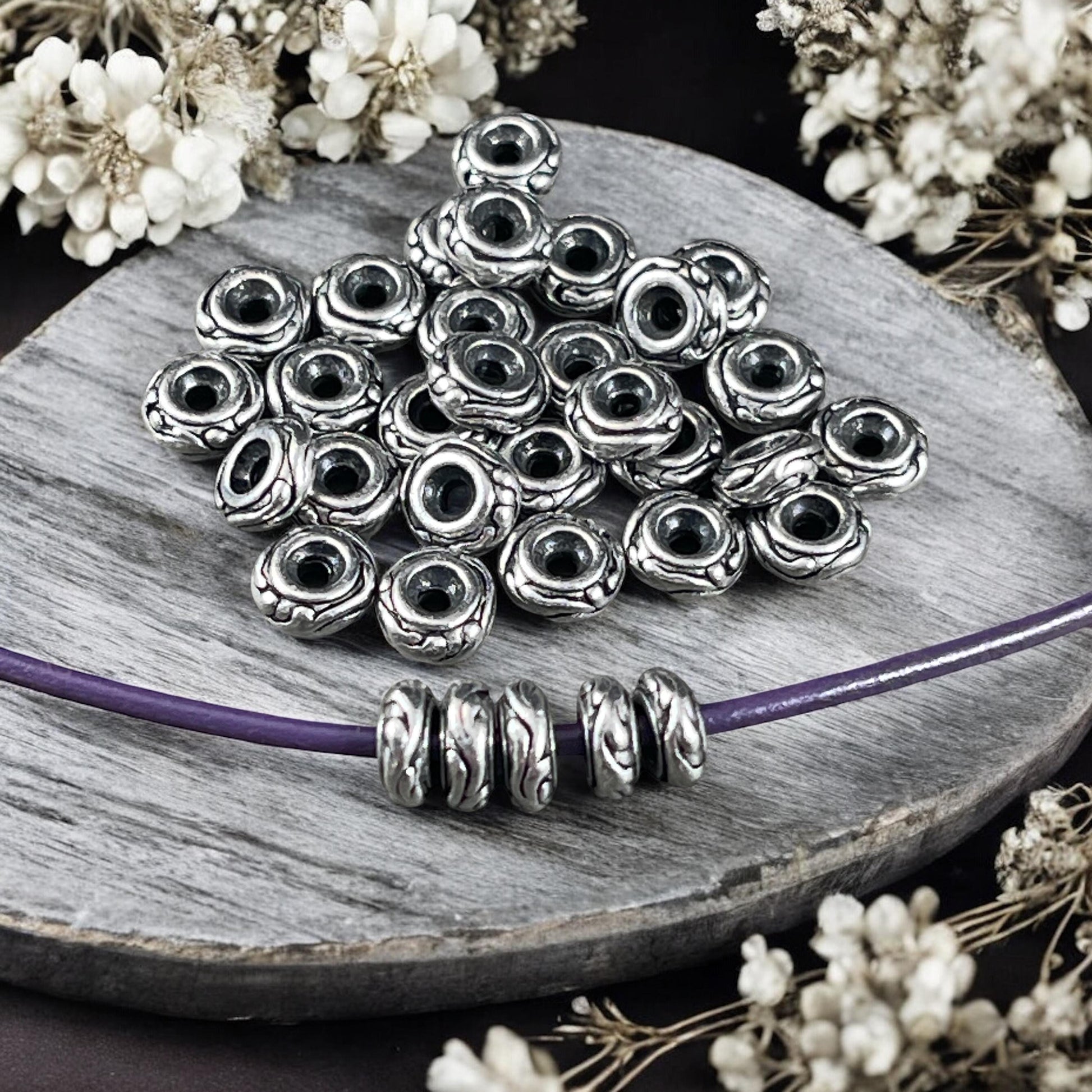 TierraCast 6mm Woodland Rondelle Bead, Antiqued Pewter (PF/818-04) * Qty. 10