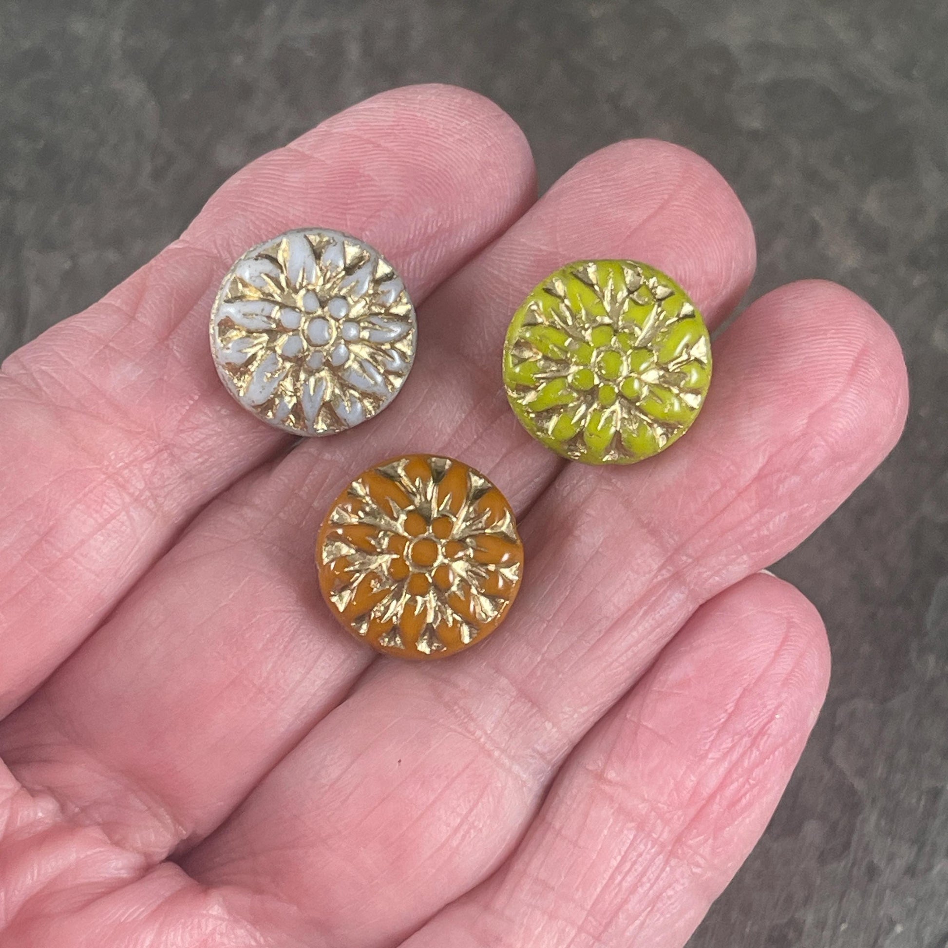 Czech Glass Bead Assortment - 14mm Dahlia Flower Beads - Pairs for Earrings, Flower Assortment (DM-3) * Qty. 6
