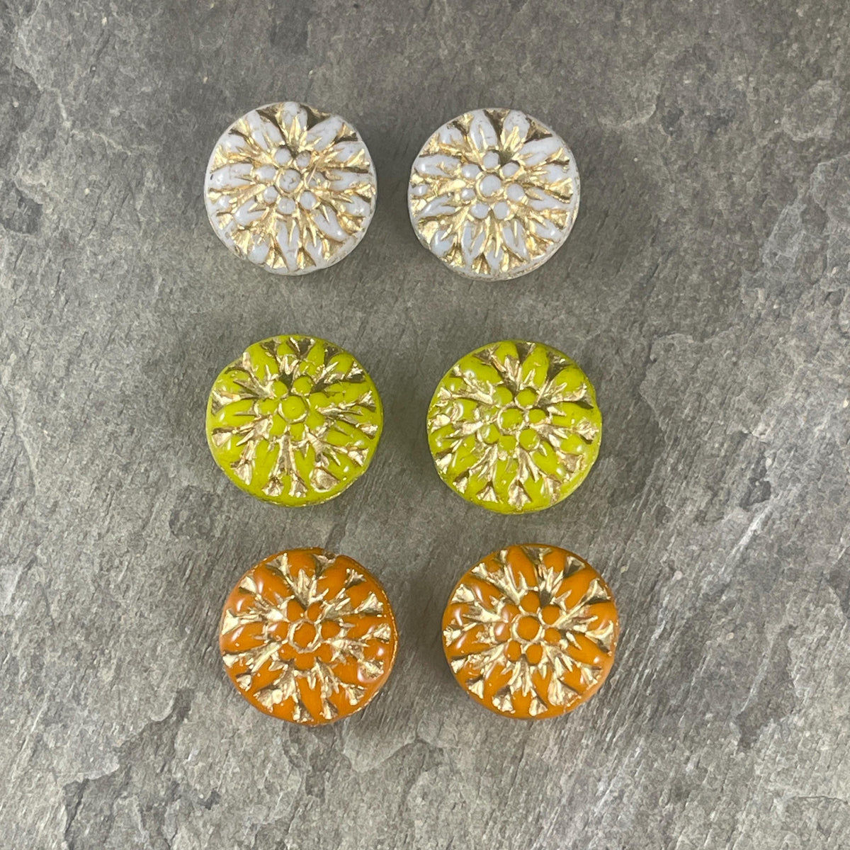 Czech Glass Bead Assortment - 14mm Dahlia Flower Beads - Pairs for Earrings, Flower Assortment (DM-3) * Qty. 6