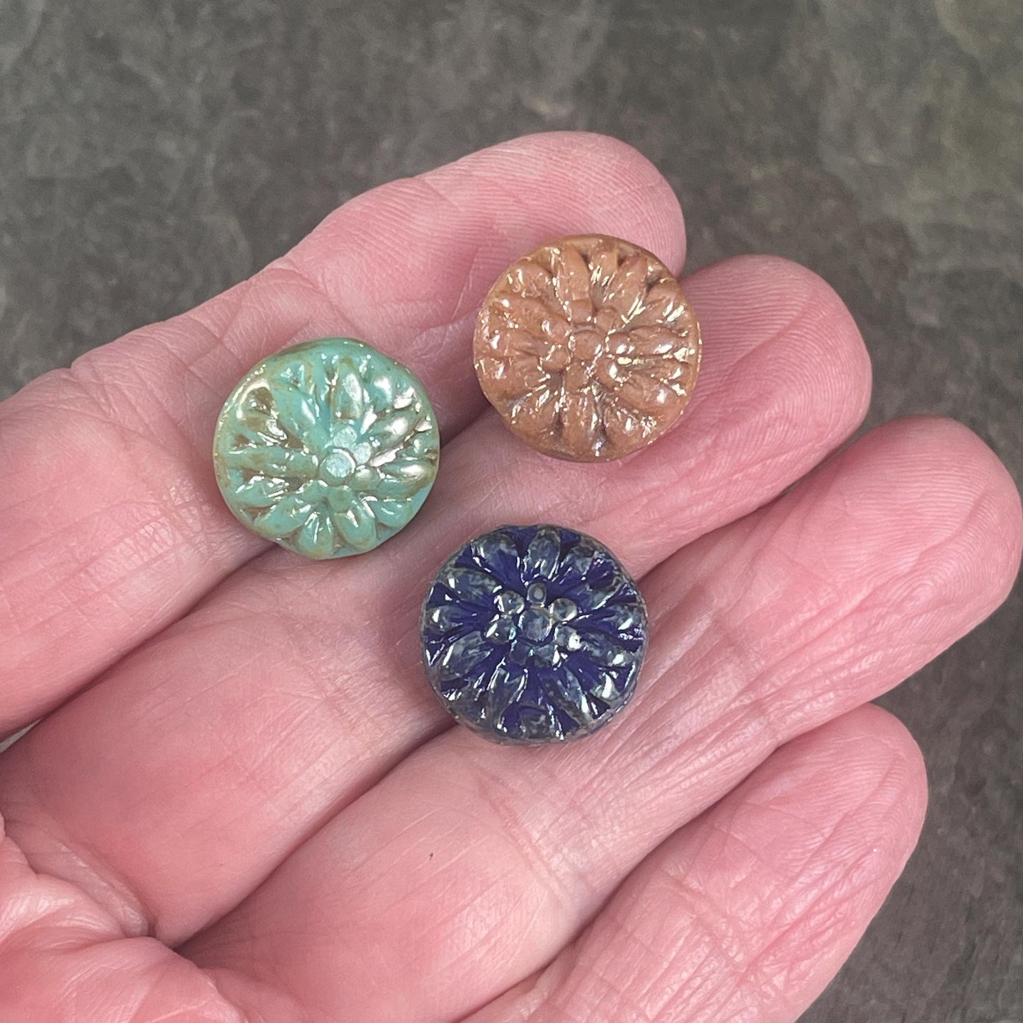 Czech Glass Bead Assortment - 14mm Dahlia Flower Beads - Pairs for Earrings, Flower Assortment (DM-7) * Qty. 6