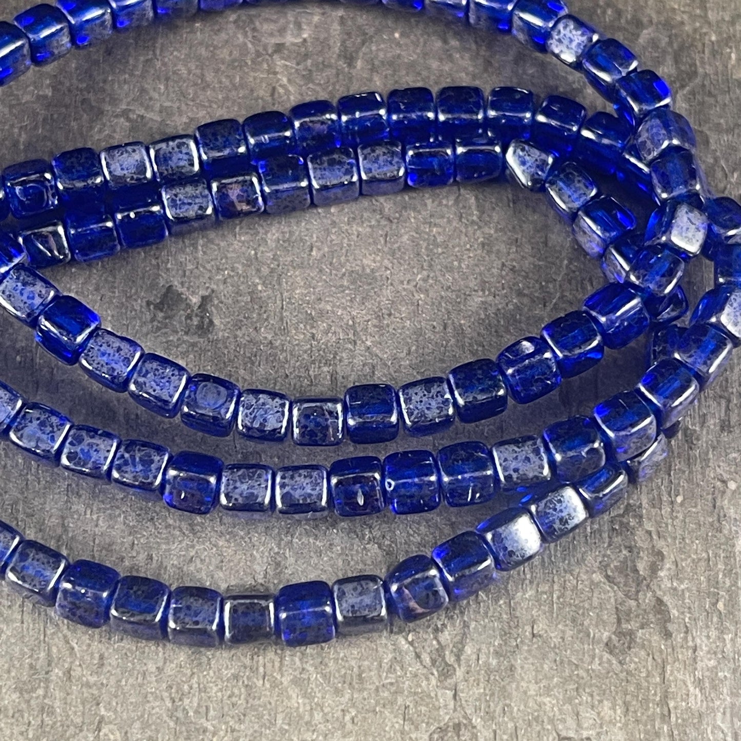 4mm Transparent Cobalt Blue Beads, Czech Glass Beads with Silver Finish (CUB/N-2087) * Qty. 40