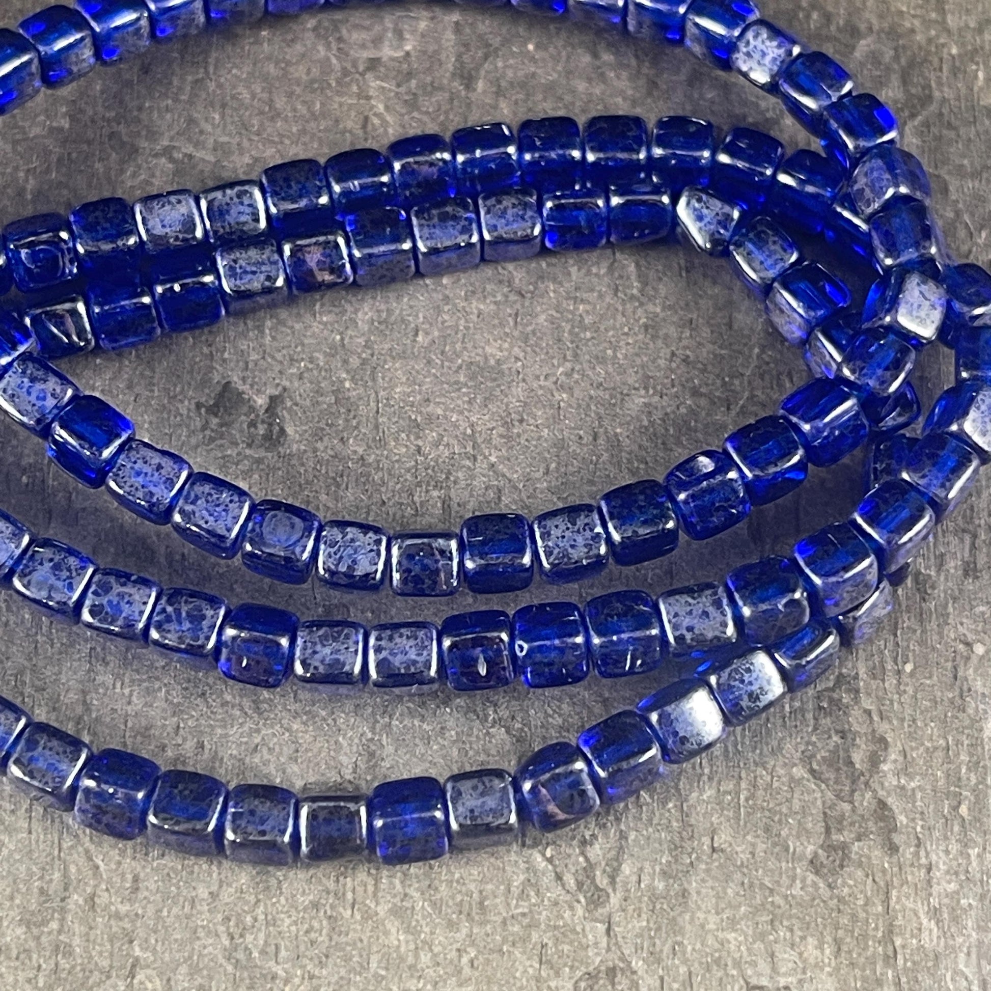 4mm Transparent Cobalt Blue Beads, Czech Glass Beads with Silver Finish (CUB/N-2087) * Qty. 40