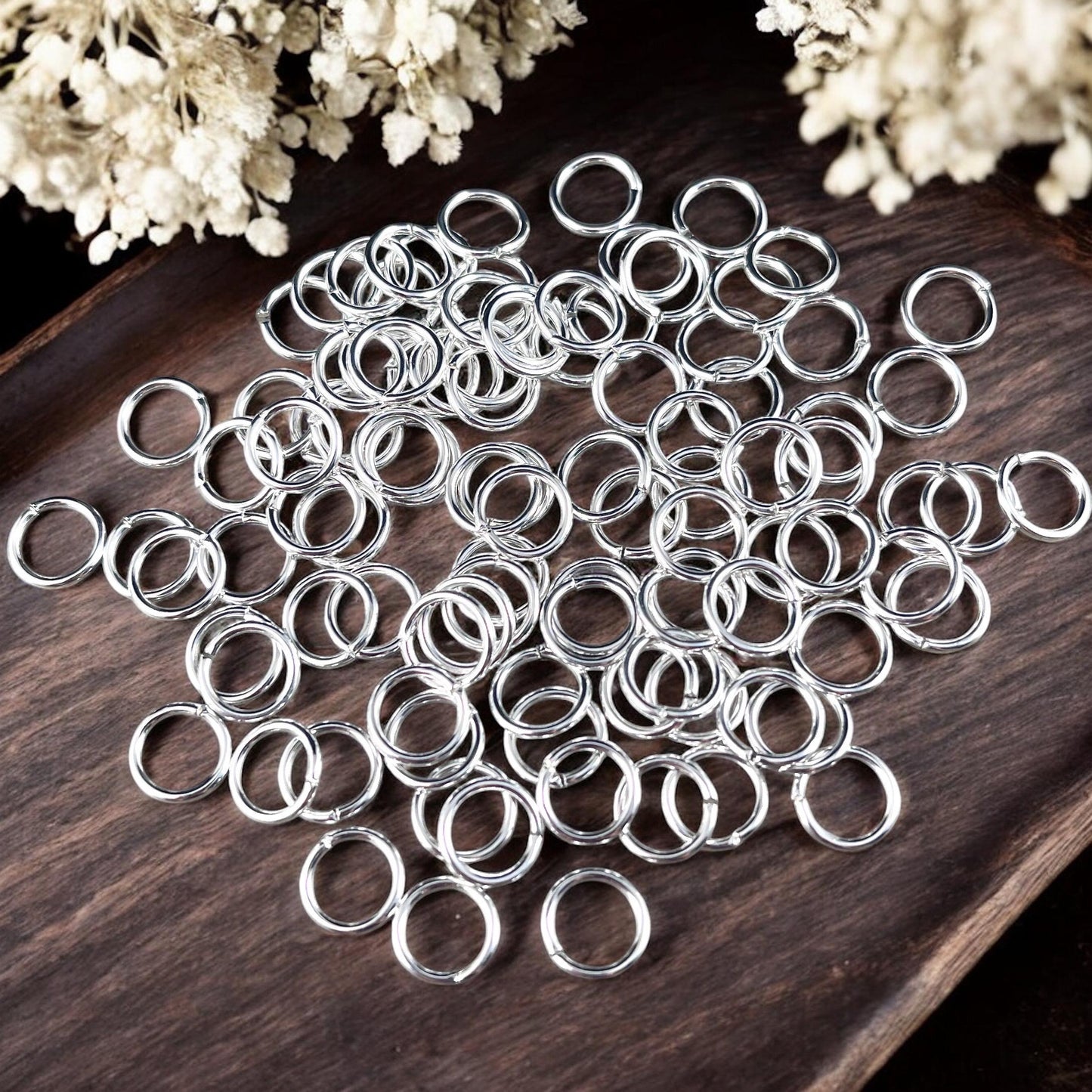 8mm Round Jump Rings, 18g Open, Silver Plated Brass (FMG/5001) * Qty. 100