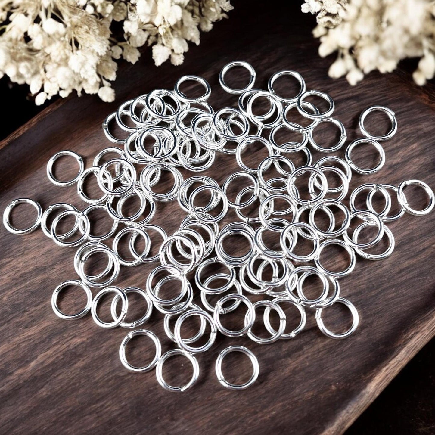 8mm Round Jump Rings, 18g Open, Silver Plated Brass (FMG/5001) * Qty. 100