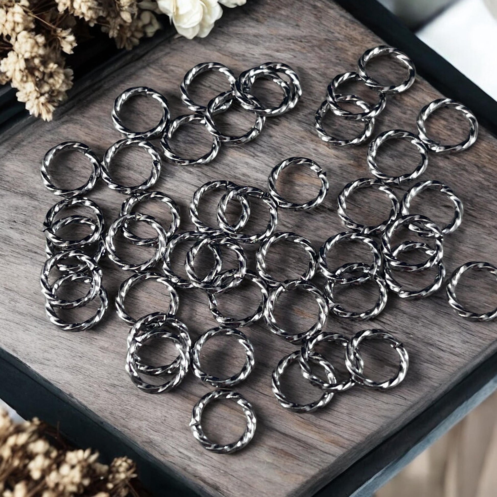 8mm Twisted Jump Rings, 16g Open, Gunmetal Black Plated Brass (FMG/5036) * Qty. 100