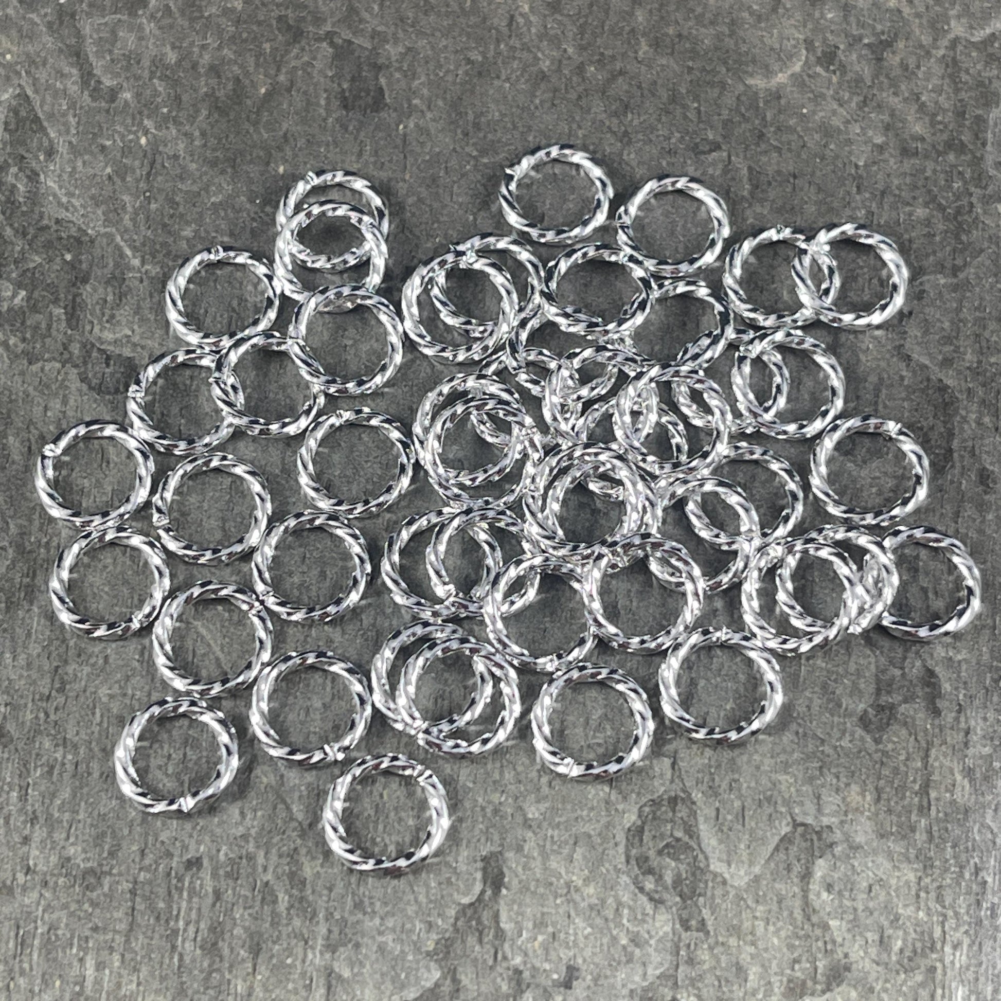 8mm Twisted Jump Rings, 16g Decorative Silver Open Jump Rings (5030) * Qty. 50 or 100