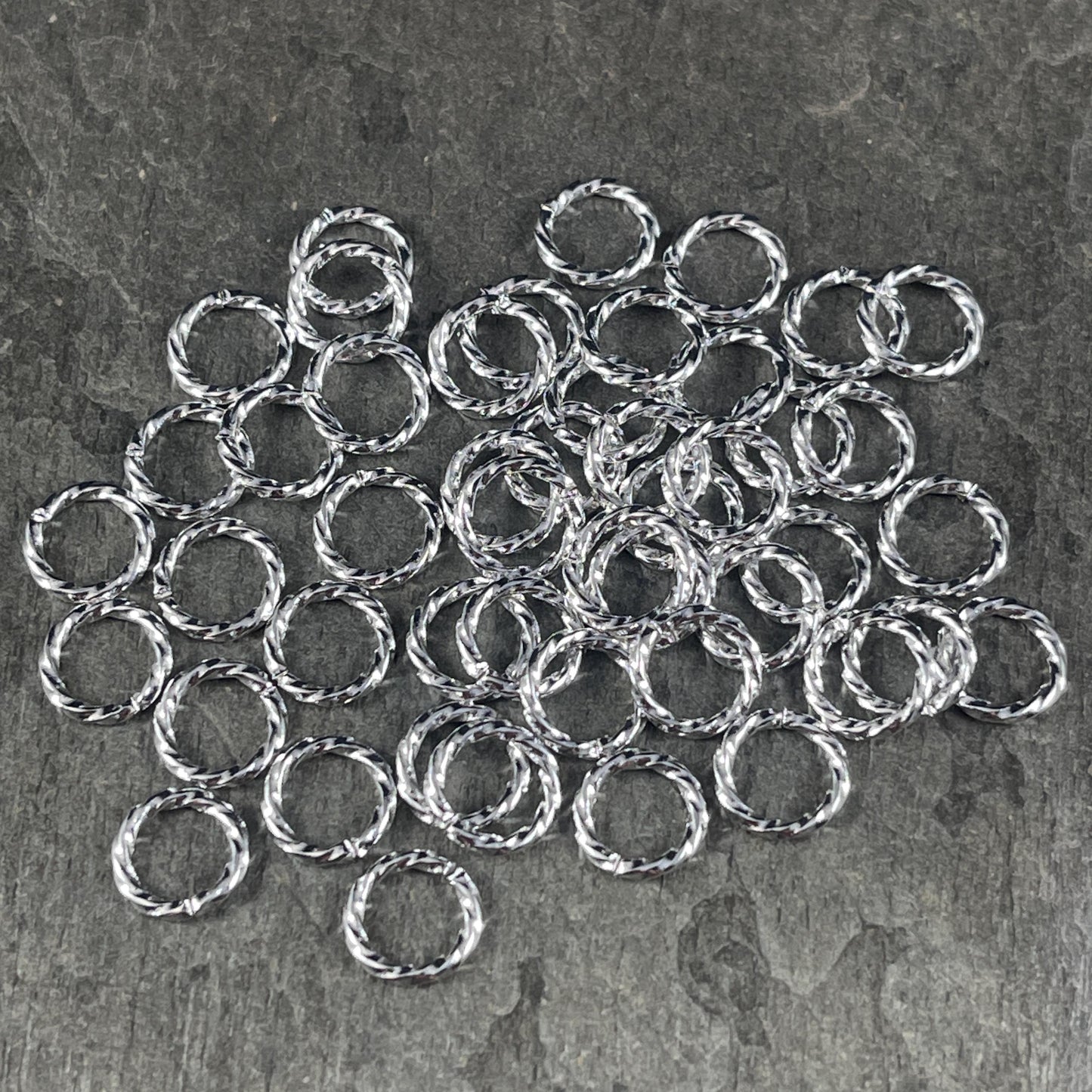 8mm Twisted Jump Rings, 16g Decorative Silver Open Jump Rings (5030) * Qty. 50 or 100