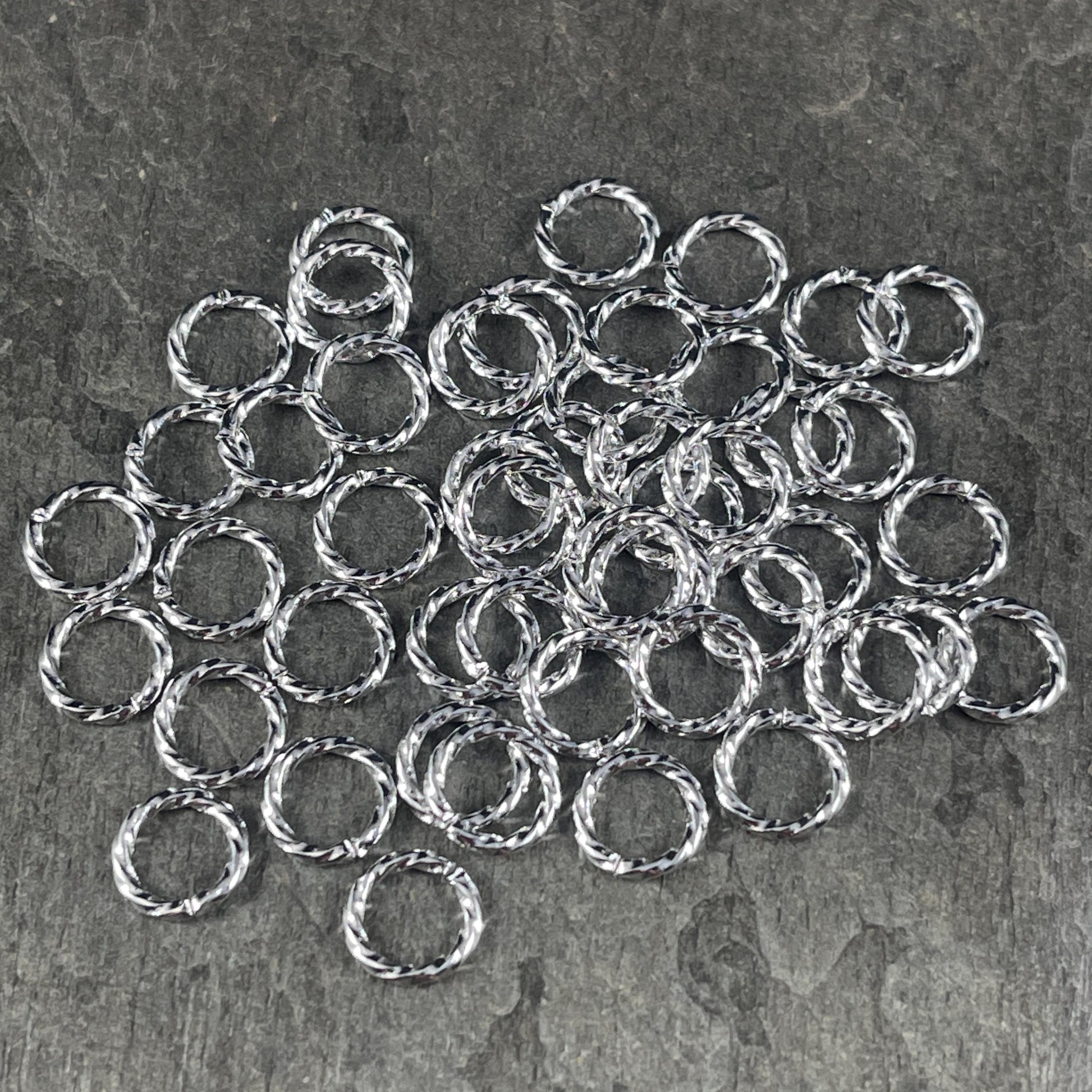8mm Twisted Jump Rings, 16g Decorative Silver Open Jump Rings (5030) * Qty. 50 or 100