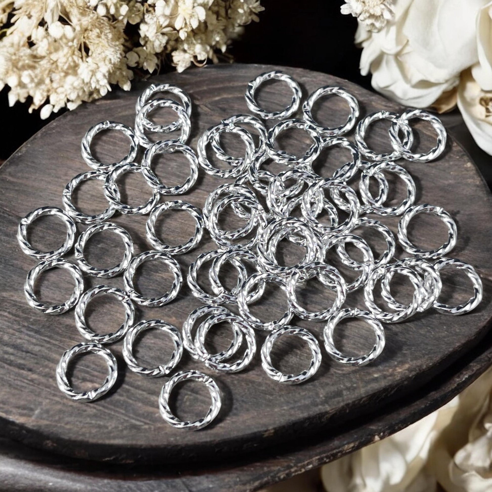 8mm Twisted Jump Rings, 16g Decorative Silver Open Jump Rings (5030) * Qty. 50 or 100