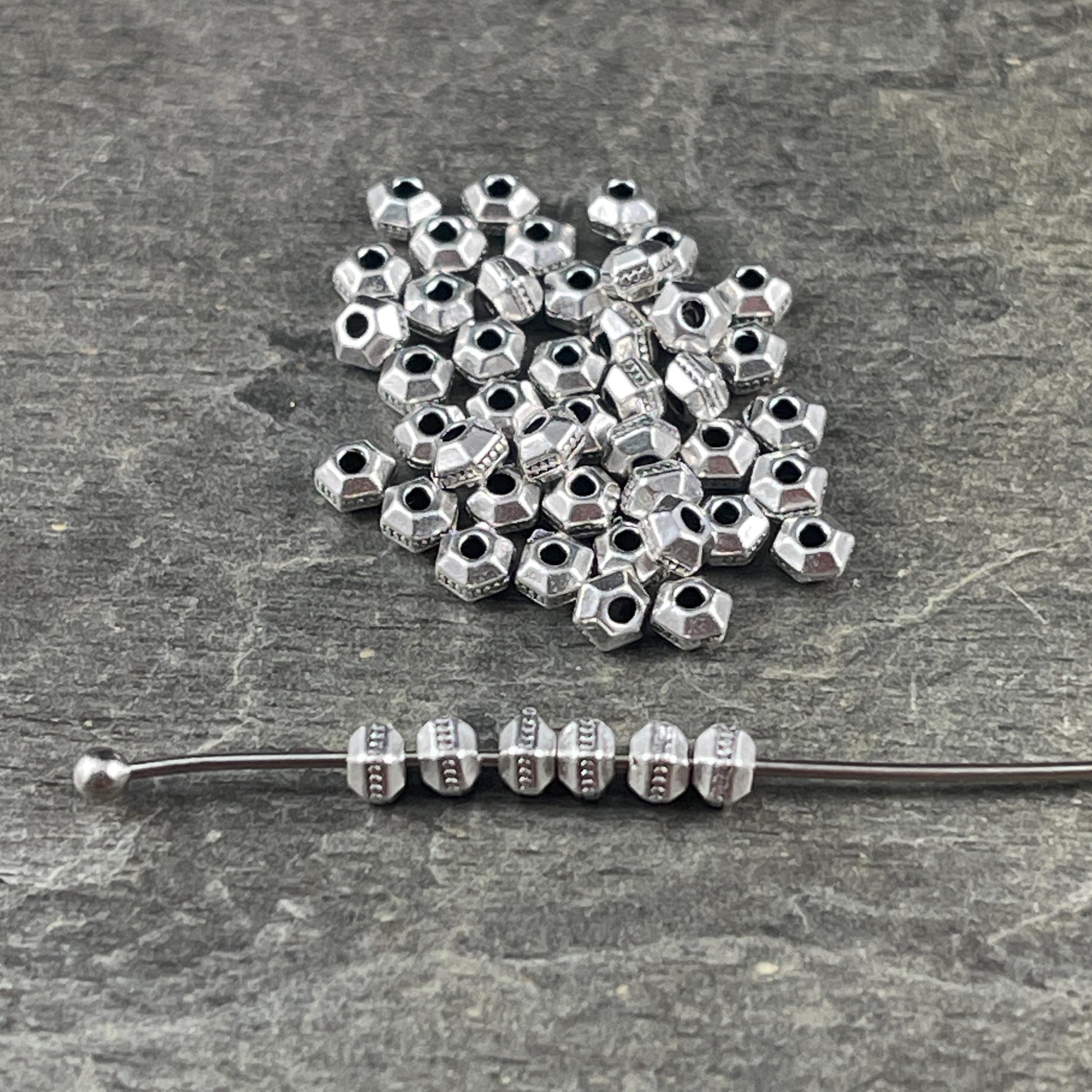TierraCast 3mm Tiny Faceted Hexagon Bead, Antiqued Silver-Plated Pewter (PF/392-77) * Qty. 50