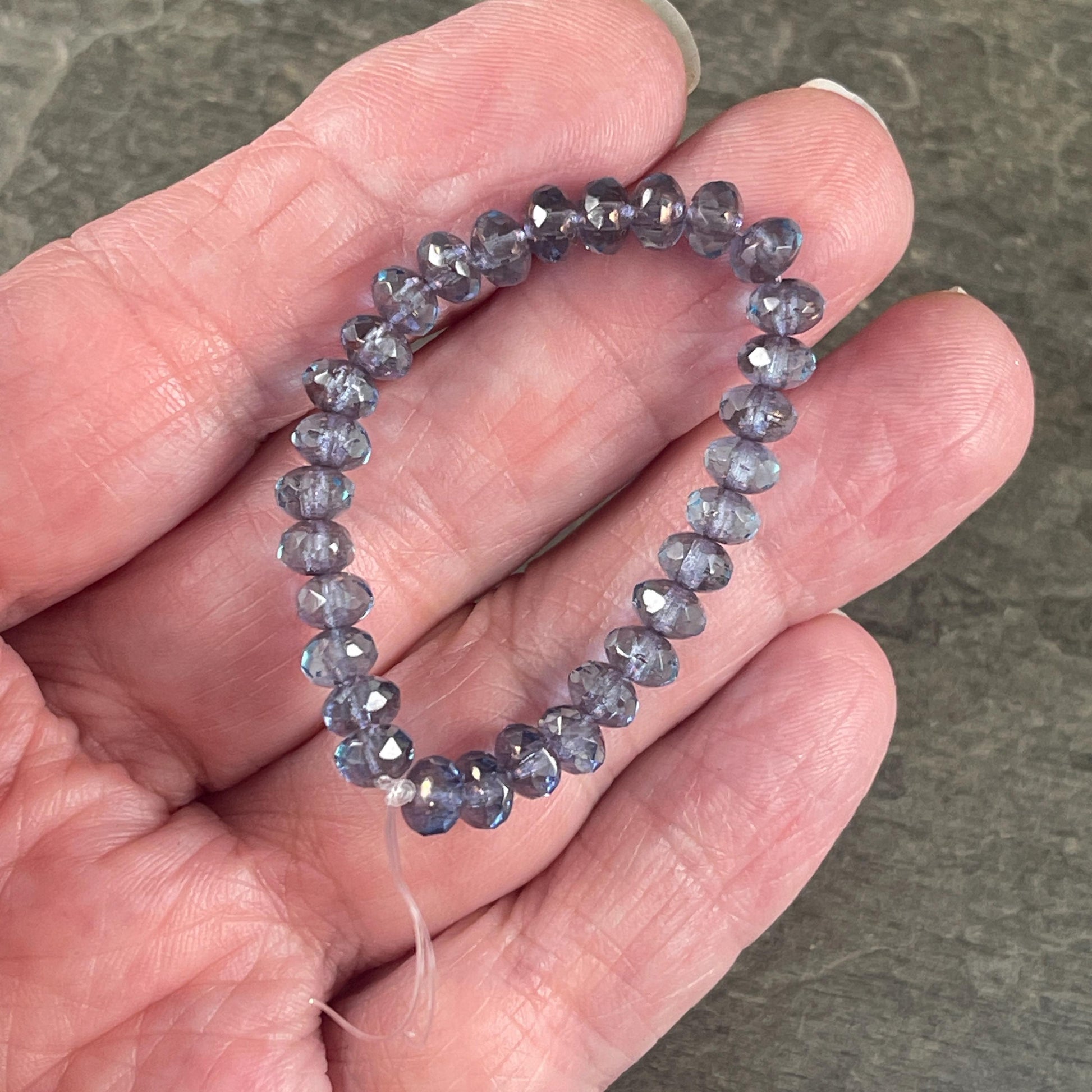 Transparent Indigo Blue Faceted Rondelles, 5x3mm Czech Glass Beads, Transparent Sapphire with Purple Luster Finish (R5/N-0369) * Qty. 30
