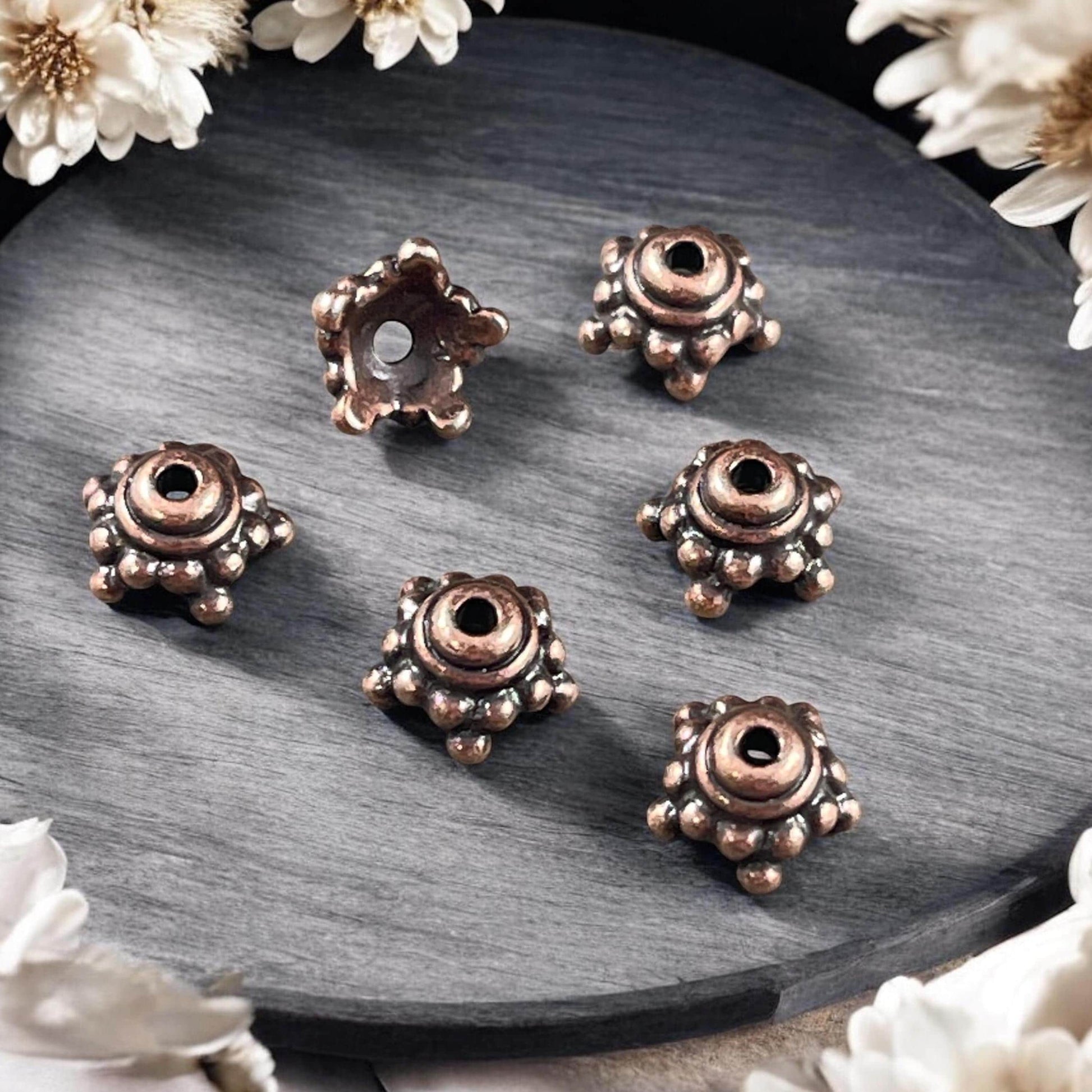 TierraCast Bead Caps - Antiqued Copper Beaded 7.75mm Star Bead Cap (PF/767-87) * Qty. 10