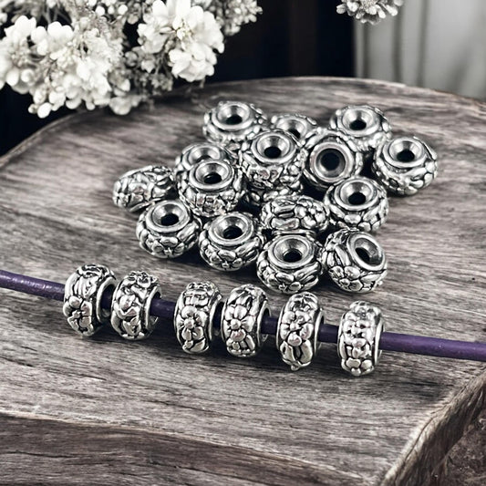TierraCast 6.5mm Floral Theme Rondelle, Antiqued Silver Spacer Bead (PF/817-77) * Qty. 10