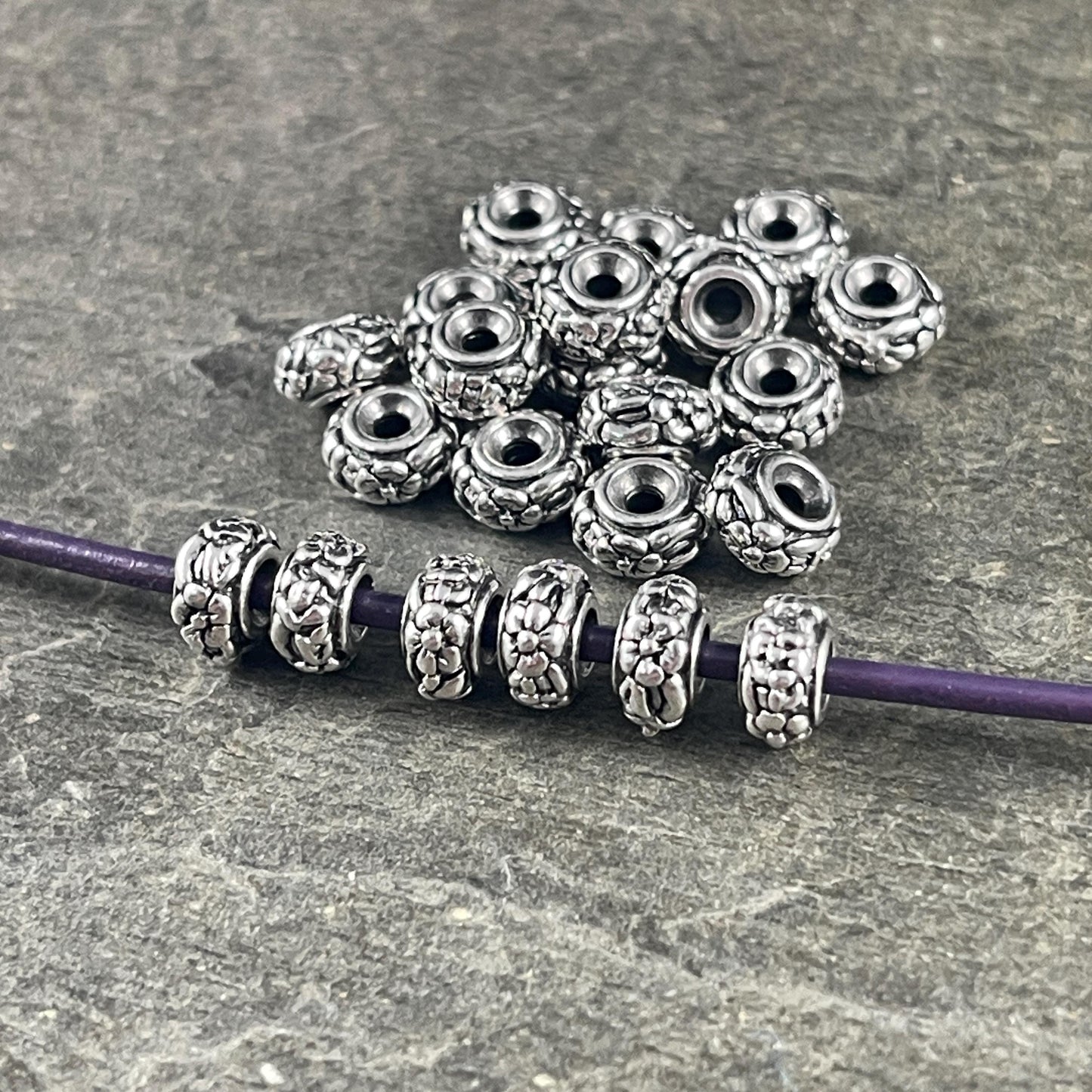 TierraCast Floral Theme Rondelle, 6.5mm Antiqued Silver Spacer Bead (PF/817-77) * Qty. 10
