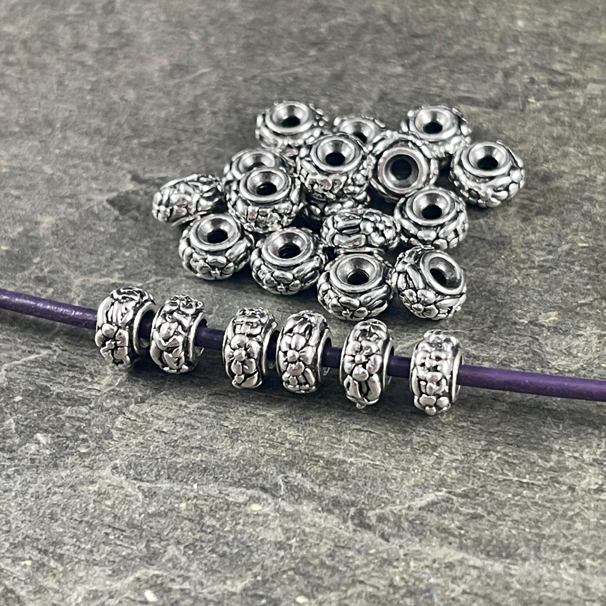 TierraCast Floral Theme Rondelle, 6.5mm Antiqued Silver Spacer Bead (PF/817-77) * Qty. 10