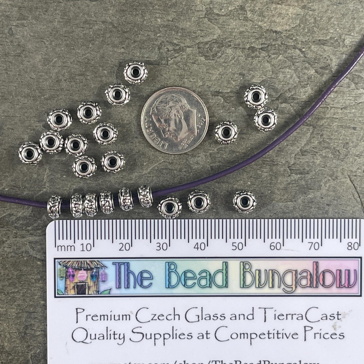 TierraCast Floral Theme Rondelle, 6.5mm Antiqued Silver Spacer Bead (PF/817-77) * Qty. 10