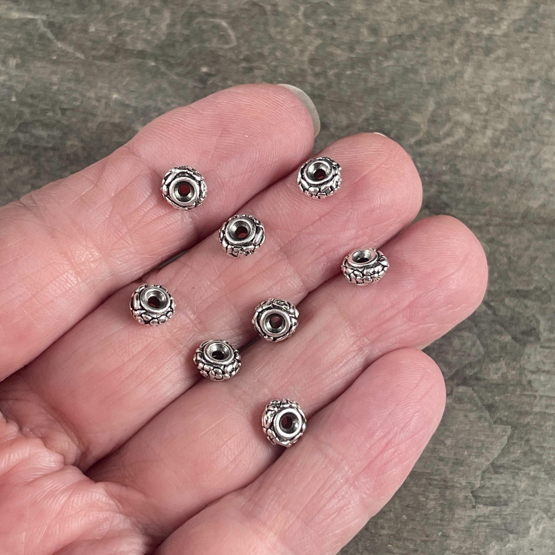 TierraCast 6.5mm Floral Theme Rondelle, Antiqued Silver Spacer Bead (PF/817-77) * Qty. 10