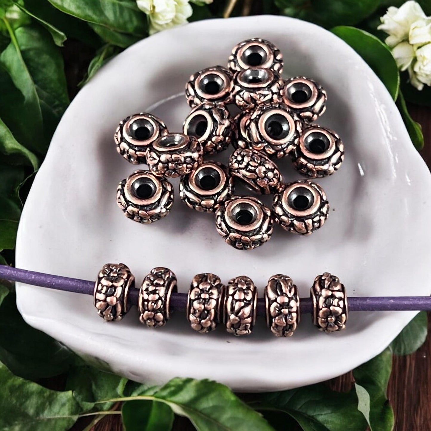 TierraCast Floral Theme Rondelle, 6.5mm Antiqued Copper Spacer Bead (PF/817-87) * Qty. 10