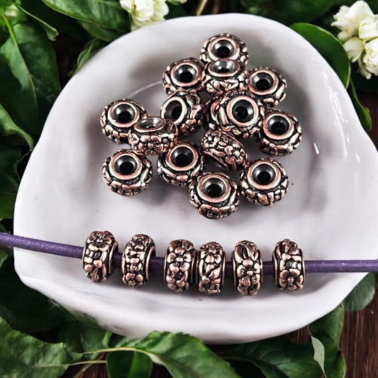 TierraCast 6.5mm Floral Theme Rondelle, Antiqued Copper Spacer Bead (PF/817-87) * Qty. 10