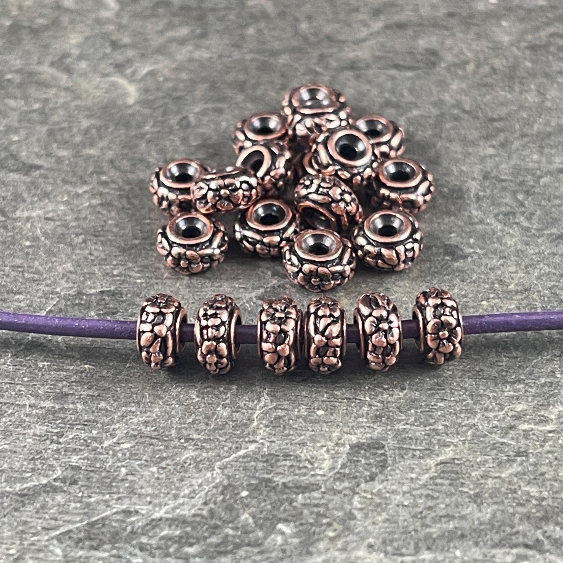 TierraCast Floral Theme Rondelle, 6.5mm Antiqued Copper Spacer Bead (PF/817-87) * Qty. 10