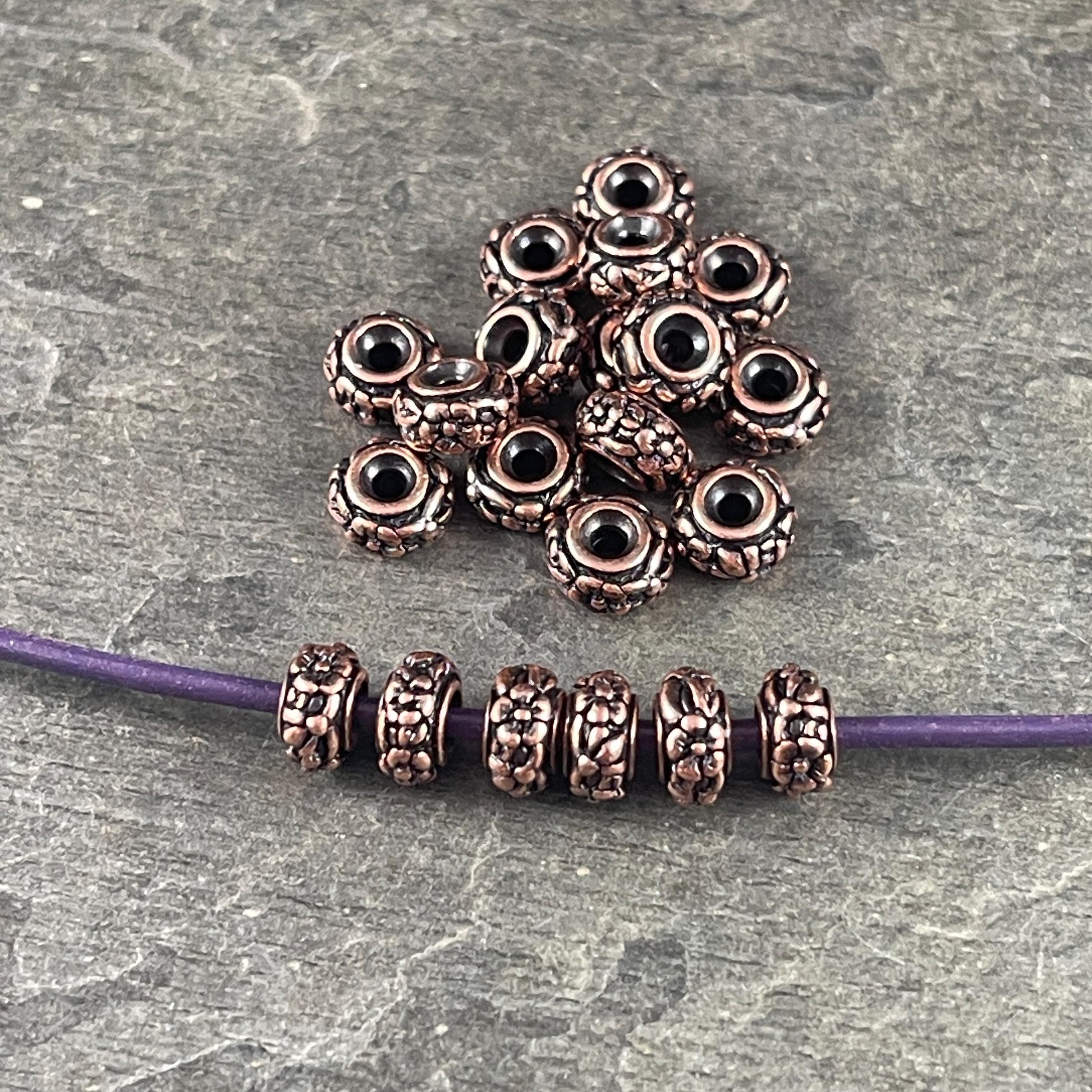 TierraCast Floral Theme Rondelle, 6.5mm Antiqued Copper Spacer Bead (PF/817-87) * Qty. 10