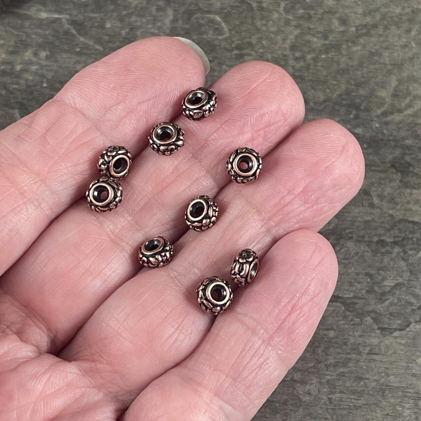 TierraCast Floral Theme Rondelle, 6.5mm Antiqued Copper Spacer Bead (PF/817-87) * Qty. 10