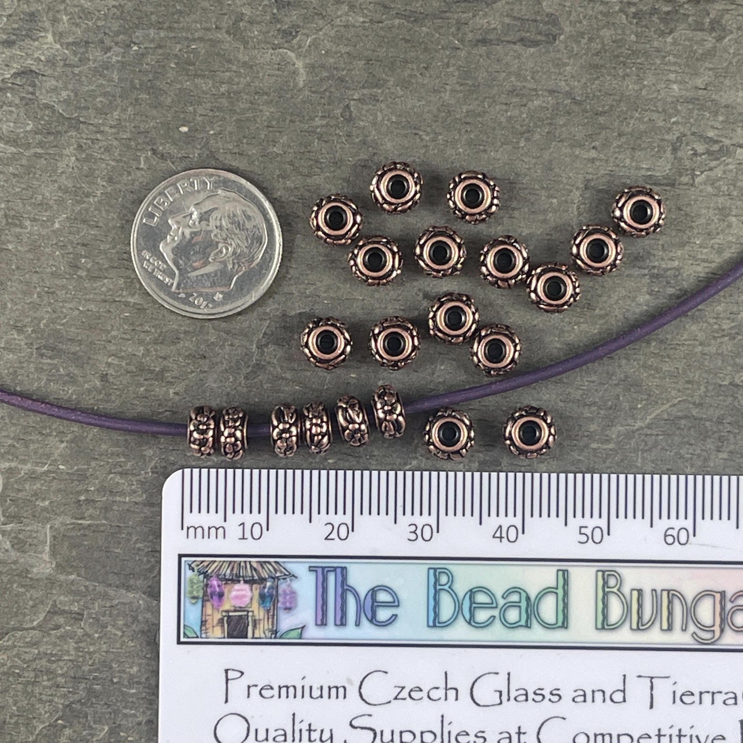 TierraCast Floral Theme Rondelle, 6.5mm Antiqued Copper Spacer Bead (PF/817-87) * Qty. 10