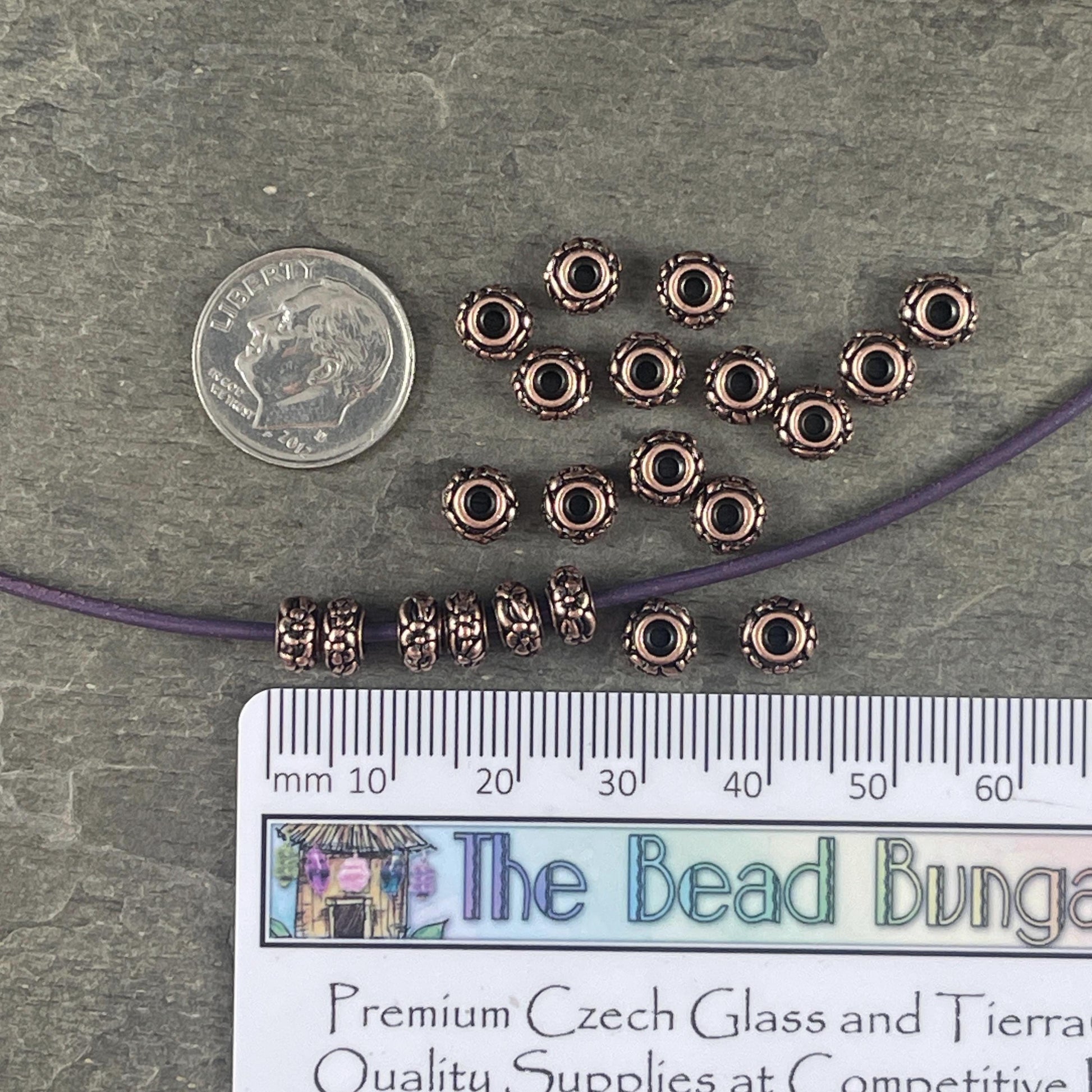 TierraCast Floral Theme Rondelle, 6.5mm Antiqued Copper Spacer Bead (PF/817-87) * Qty. 10