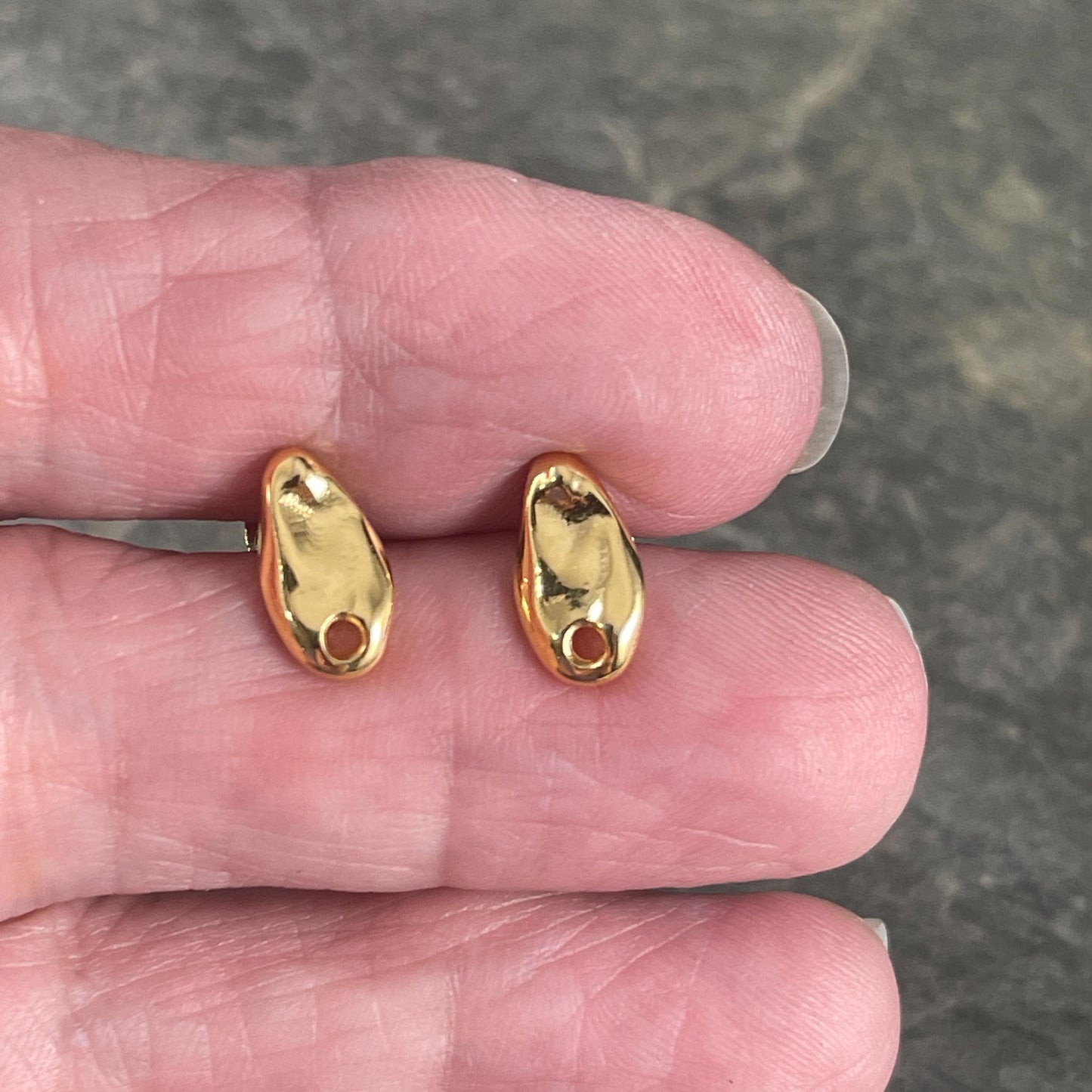 24k Gold Plated Earring Post, Small 11.5x6mm Organic Oval Earring with hole for Dangles (PF/14938-12) * Qty. 4