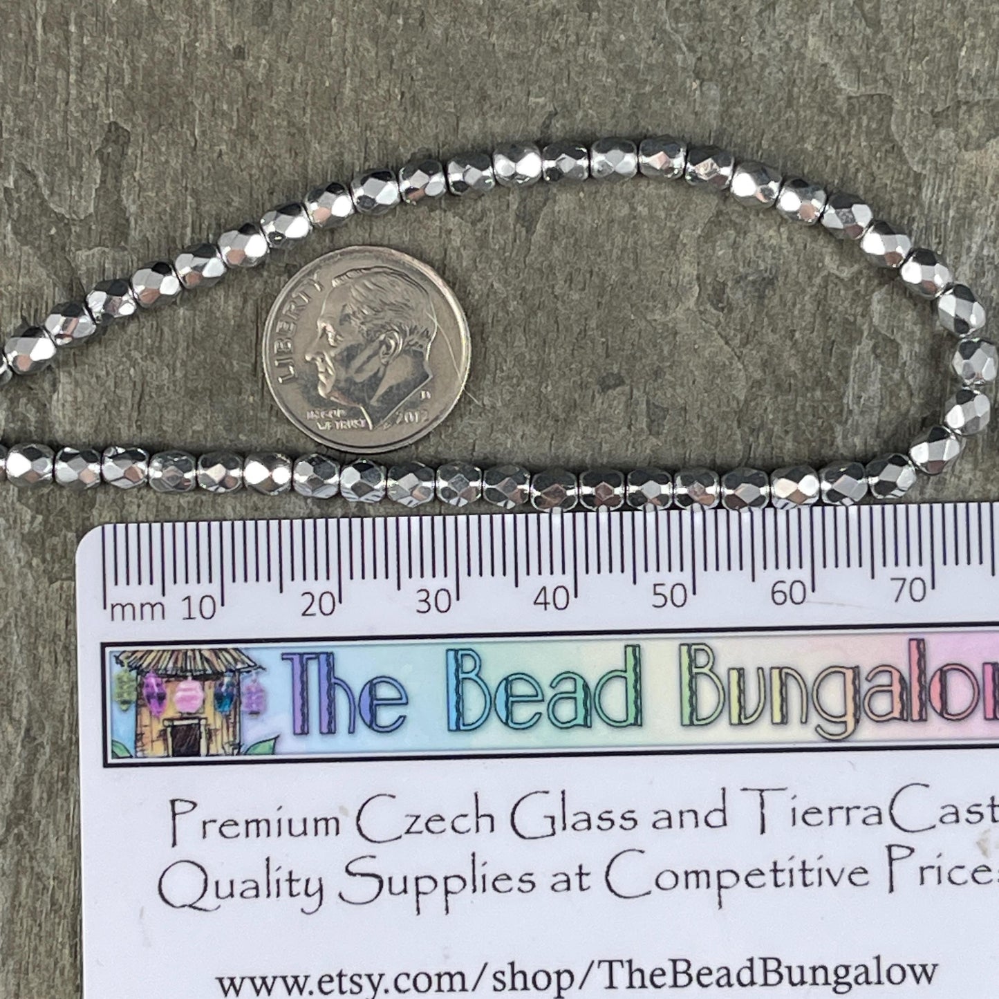 4mm Silver Faceted Czech Glass Beads 4mm Metallic Silver Beads 4mm Faceted Round Beads - Silver Metallic (FP4/N-087) - Qty 50