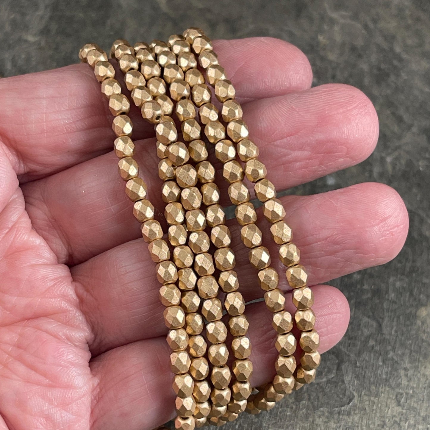 Czech Glass - 4mm Faceted Round Beads, Gold Metallic Matte Finish (FP4/N-080) * Qty 50