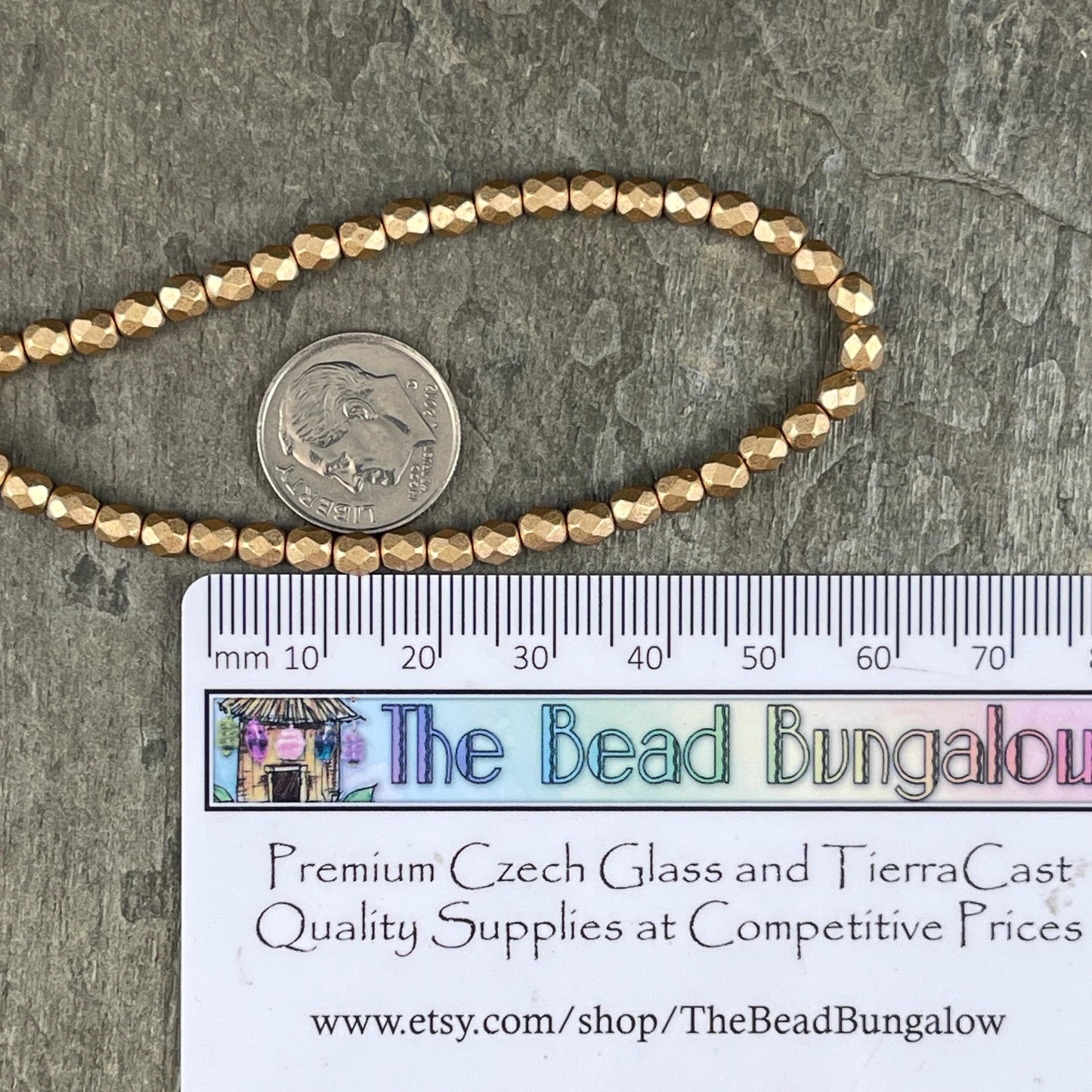 Czech Glass Beads - 4mm Matte Metallic Gold Faceted Round Beads (FP4/K0171) * Qty 50