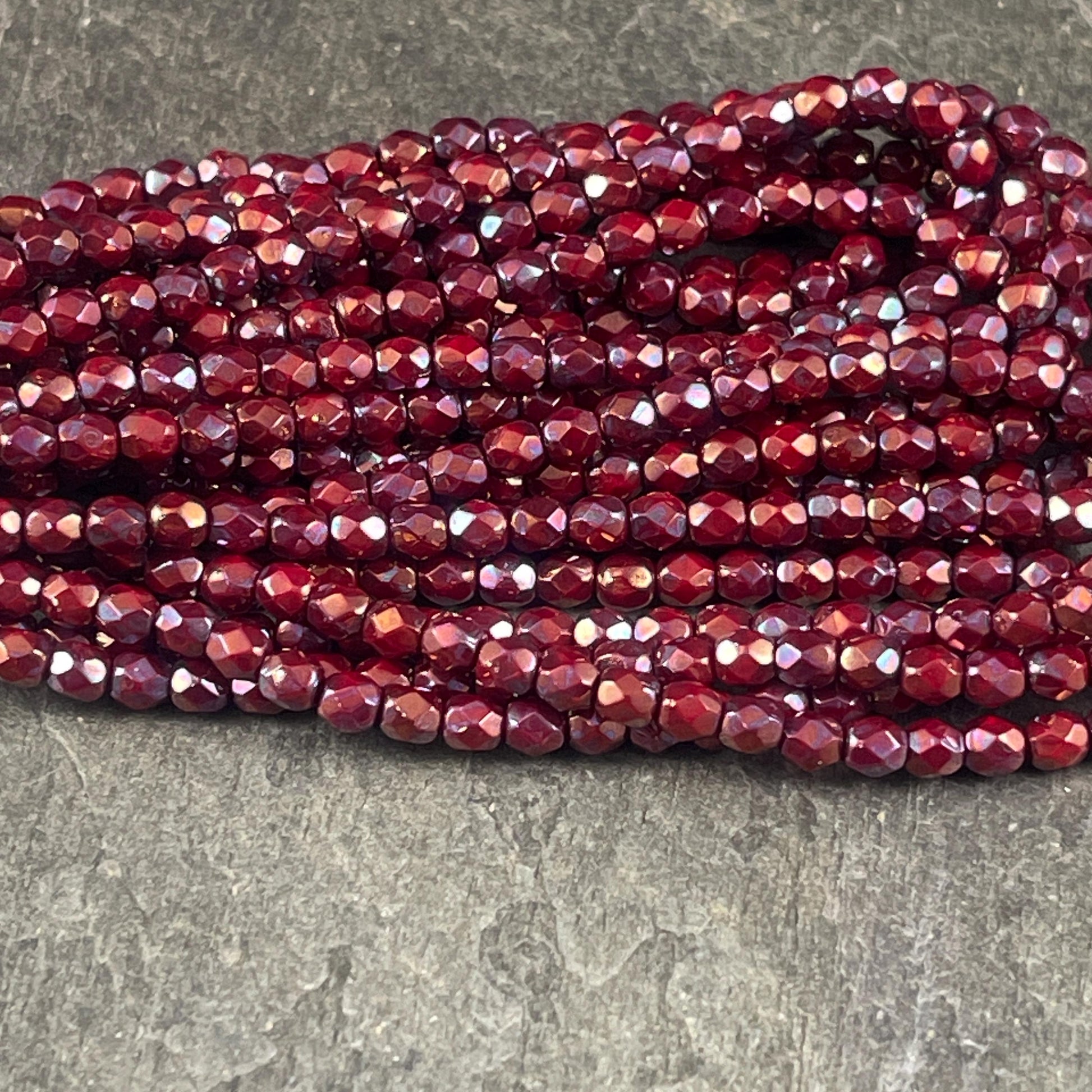 Czech Glass Beads - 4mm Chestnut Red, Burnt Umber with Purple Bronze Luster Faceted Glass Beads (FP4/N-091) * Qty. 50