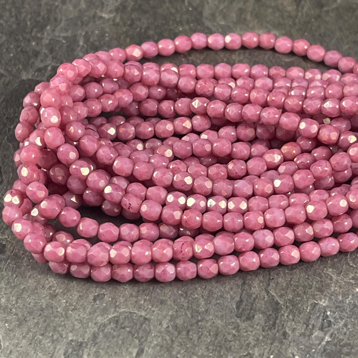 Czech Glass Beads - 4mm Opaque Pink Faceted Glass Beads (FP4/N-070) * Qty. 50