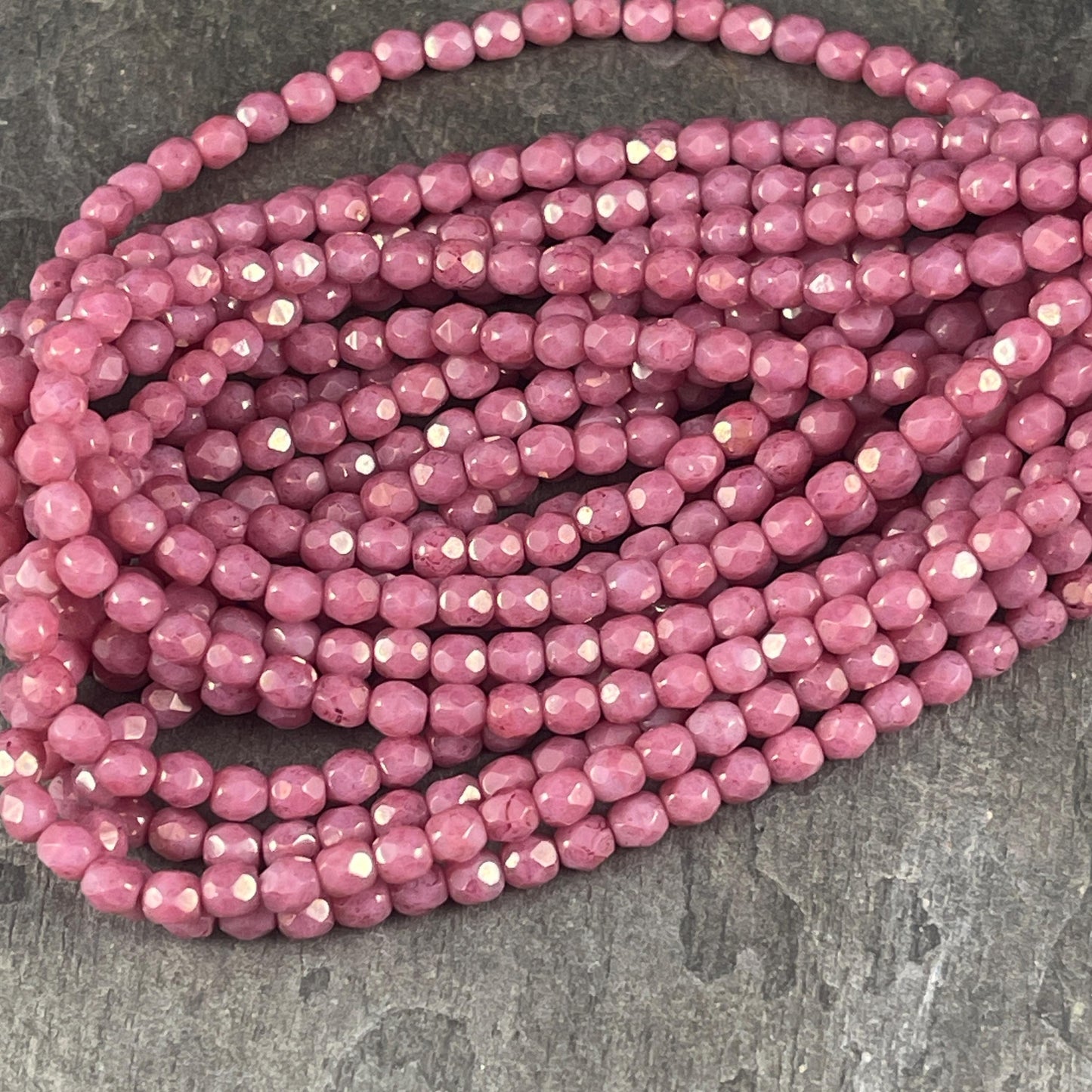 Czech Glass Beads - 4mm Opaque Pink Faceted Glass Beads (FP4/N-070) * Qty. 50