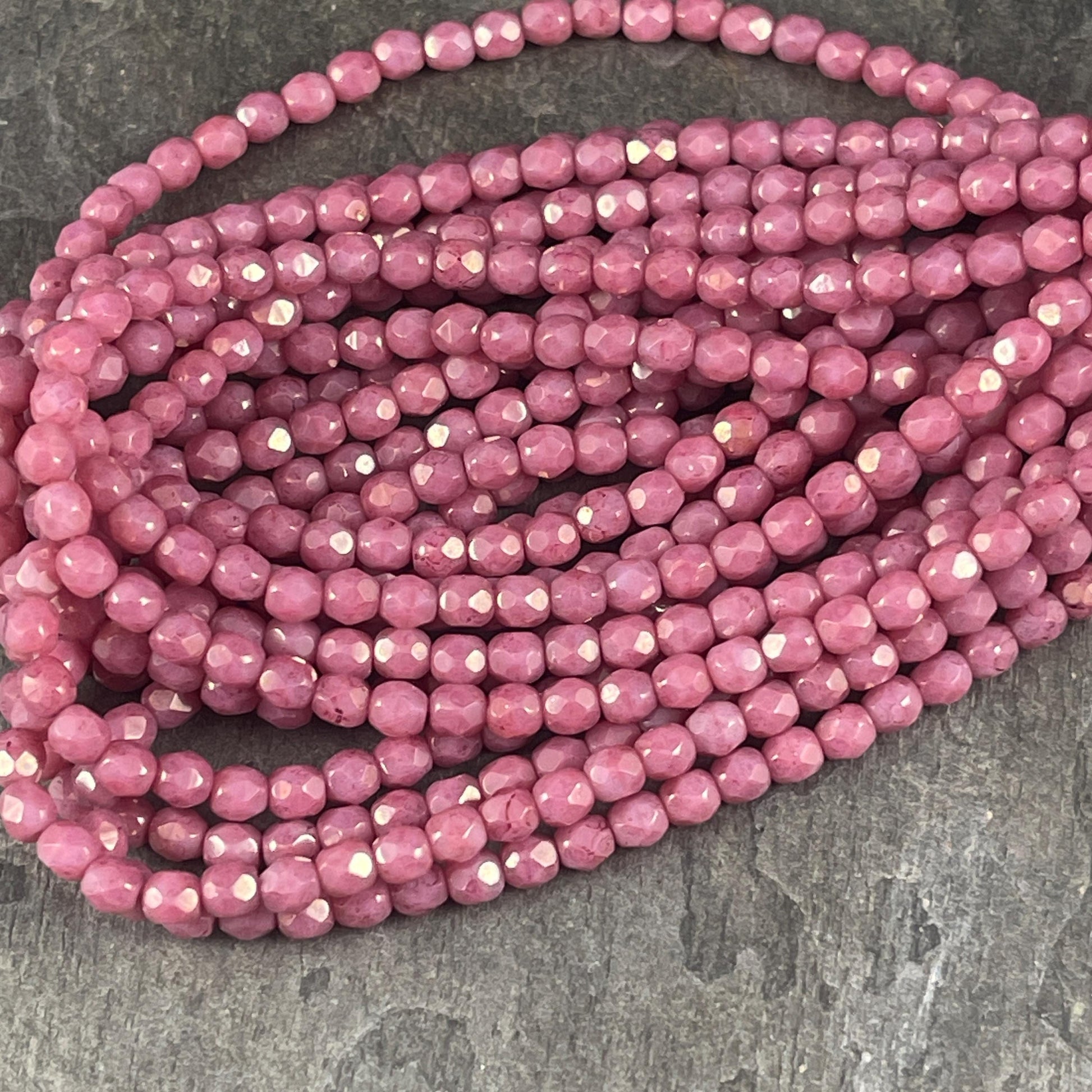 Czech Glass Beads - 4mm Opaque Pink Faceted Glass Beads (FP4/N-070) * Qty. 50