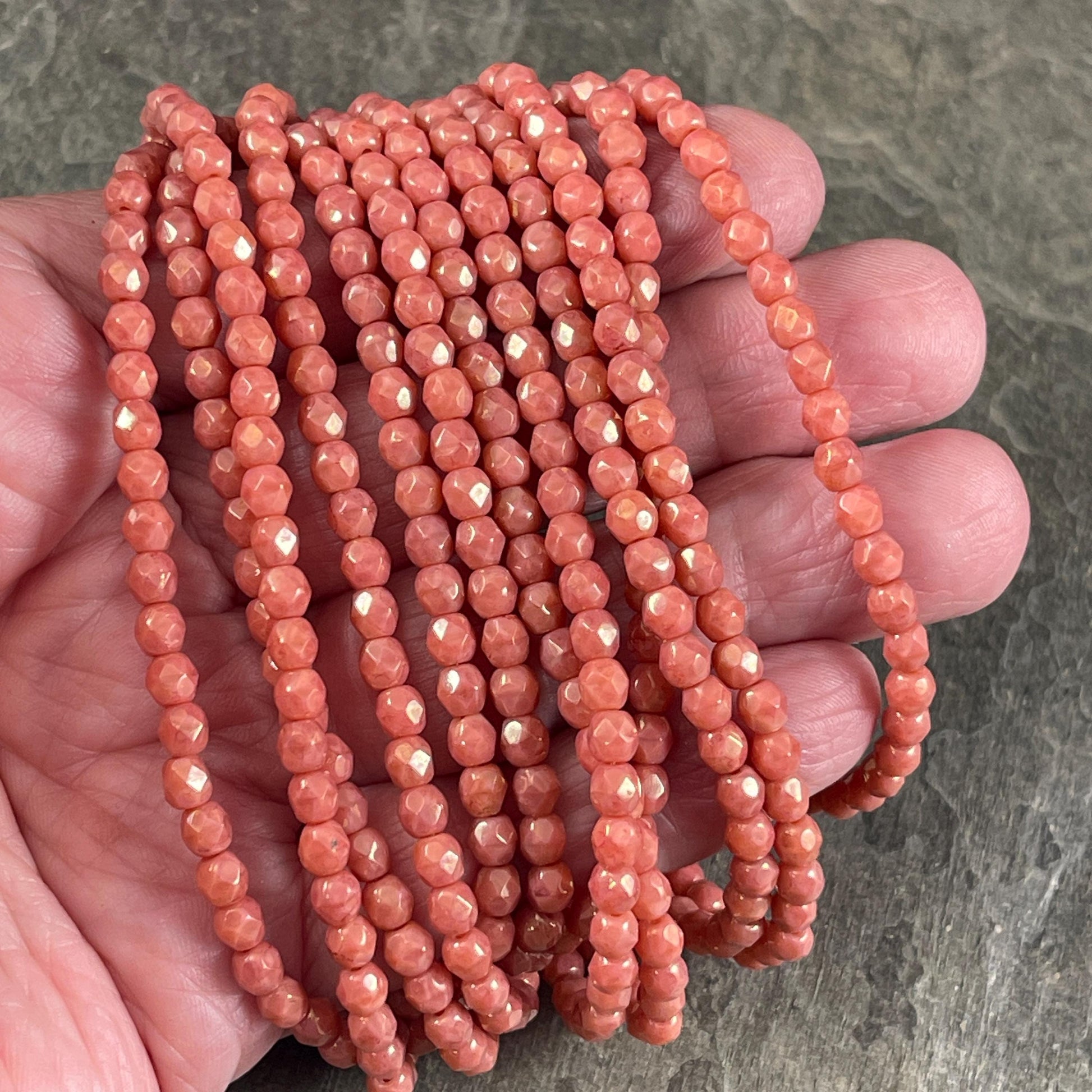 Czech Glass Beads - 4mm Salmon Pink Faceted Glass Beads (FP4/N-075) * Qty. 50