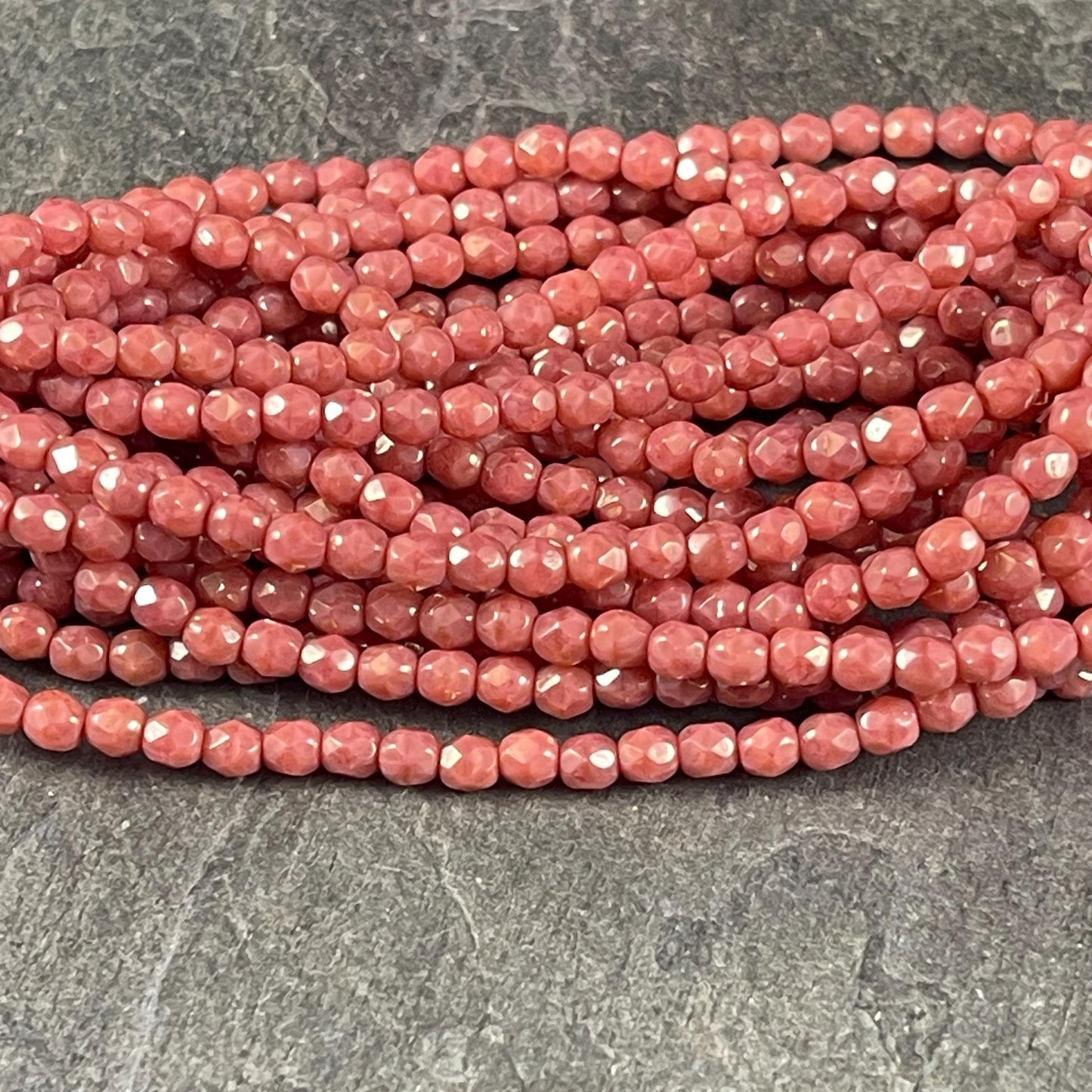 Czech Glass Beads - 4mm Salmon Pink Faceted Glass Beads (FP4/N-075) * Qty. 50