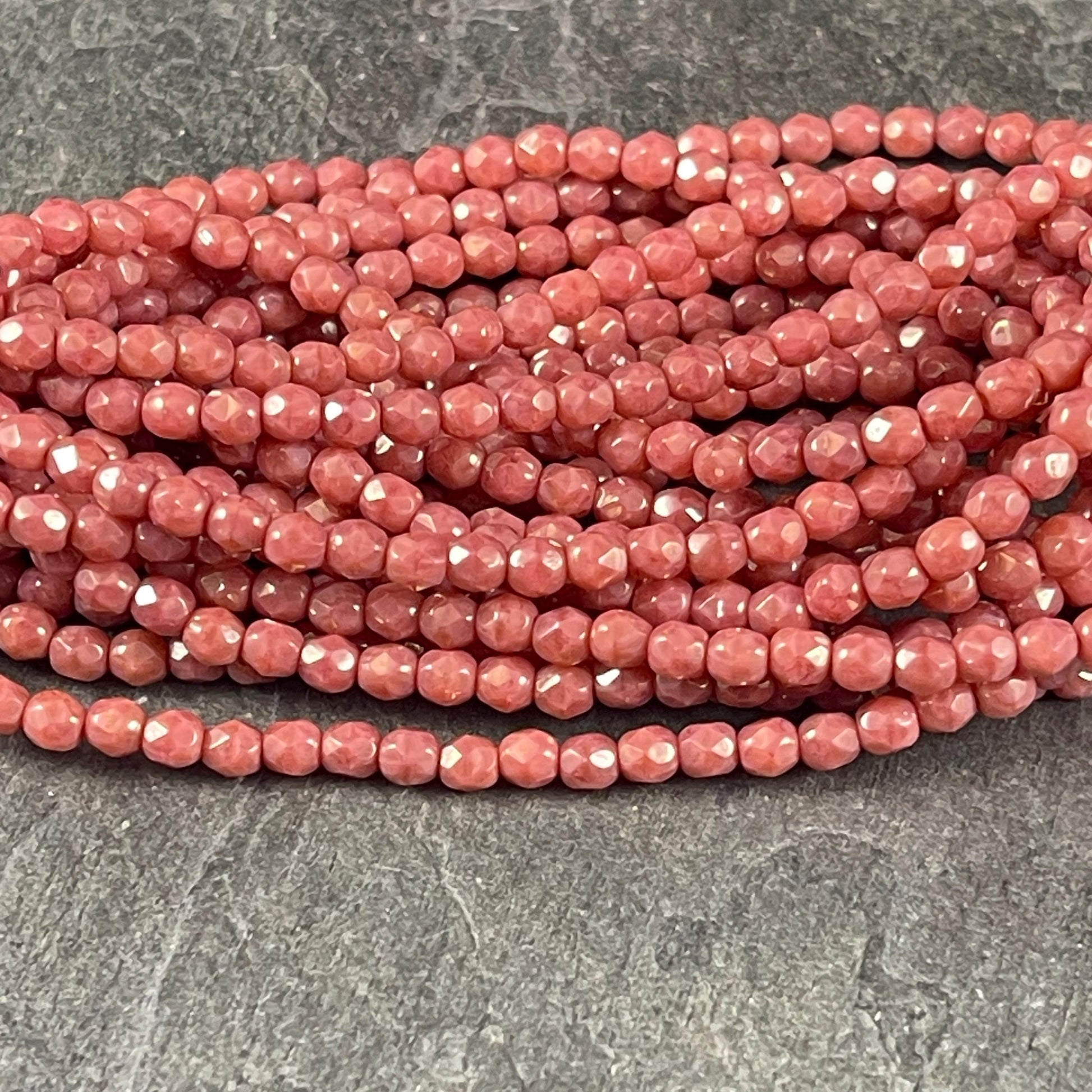 Czech Glass Beads - 4mm Salmon Pink Faceted Glass Beads (FP4/N-075) * Qty. 50