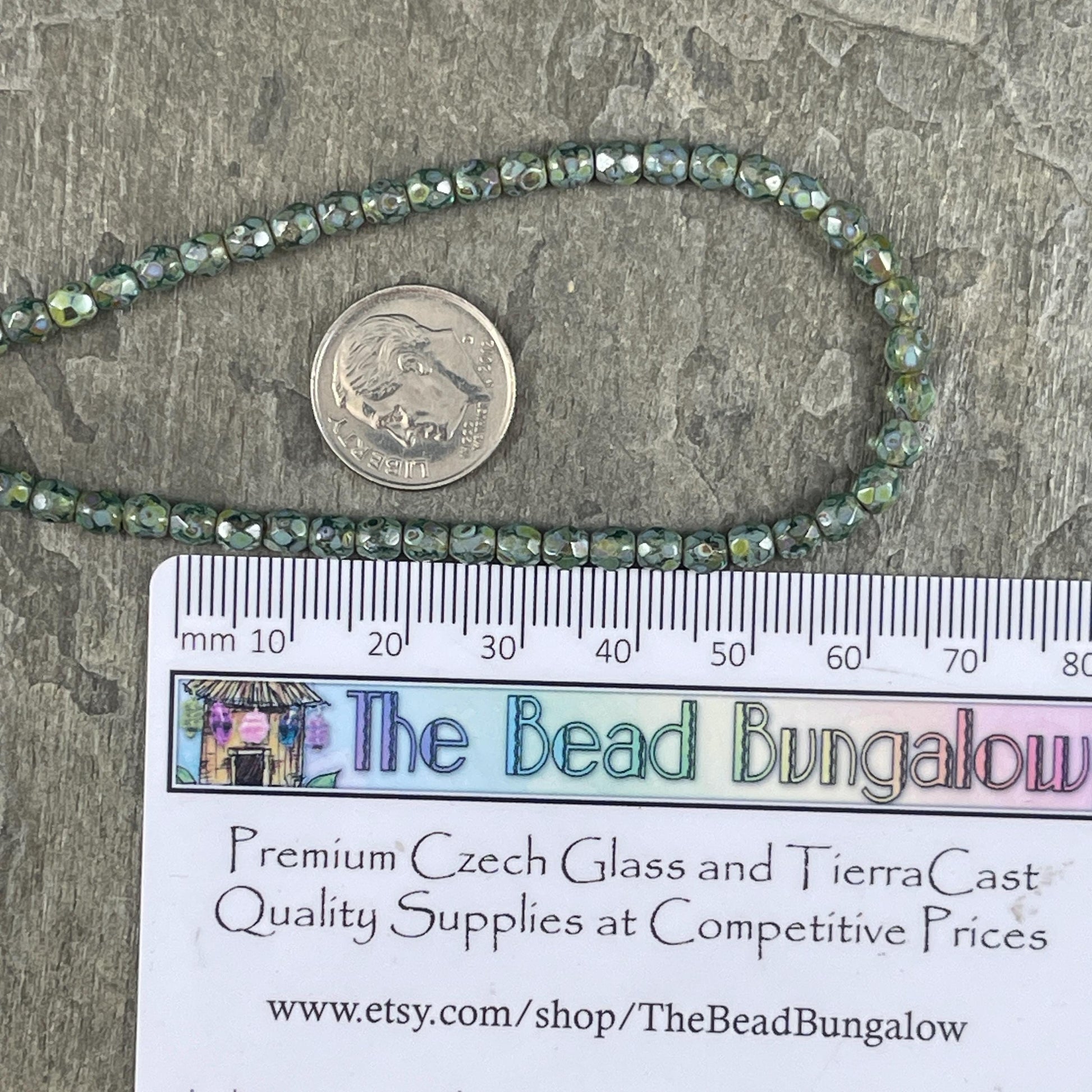 Czech Glass Beads - 4mm Olive Green Picasso Faceted Glass Beads (FP4/N-168B) * Qty. 50