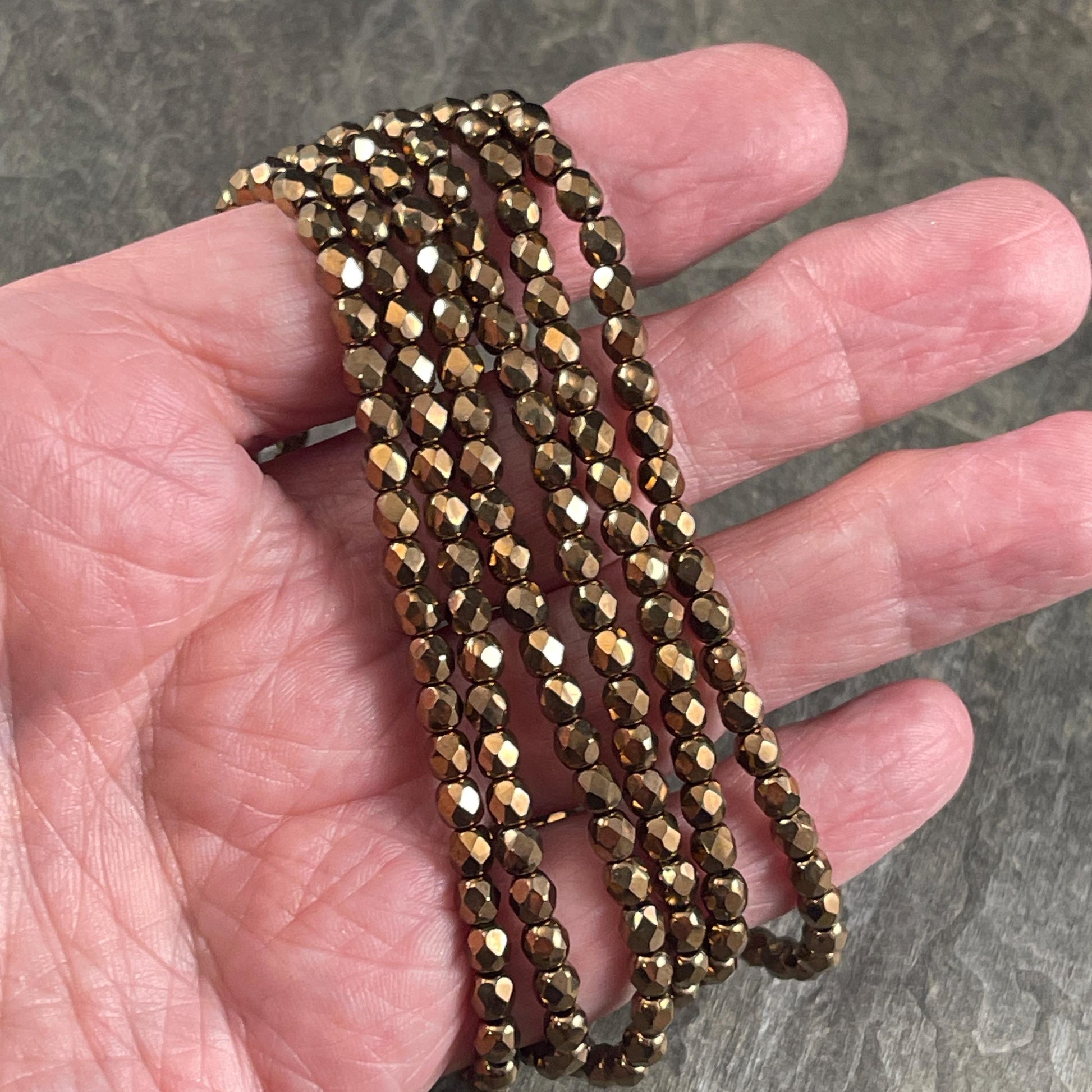 Czech Glass Beads - 4mm Metallic Bronze Faceted Glass Beads (FP4/N-114) * Qty. 50