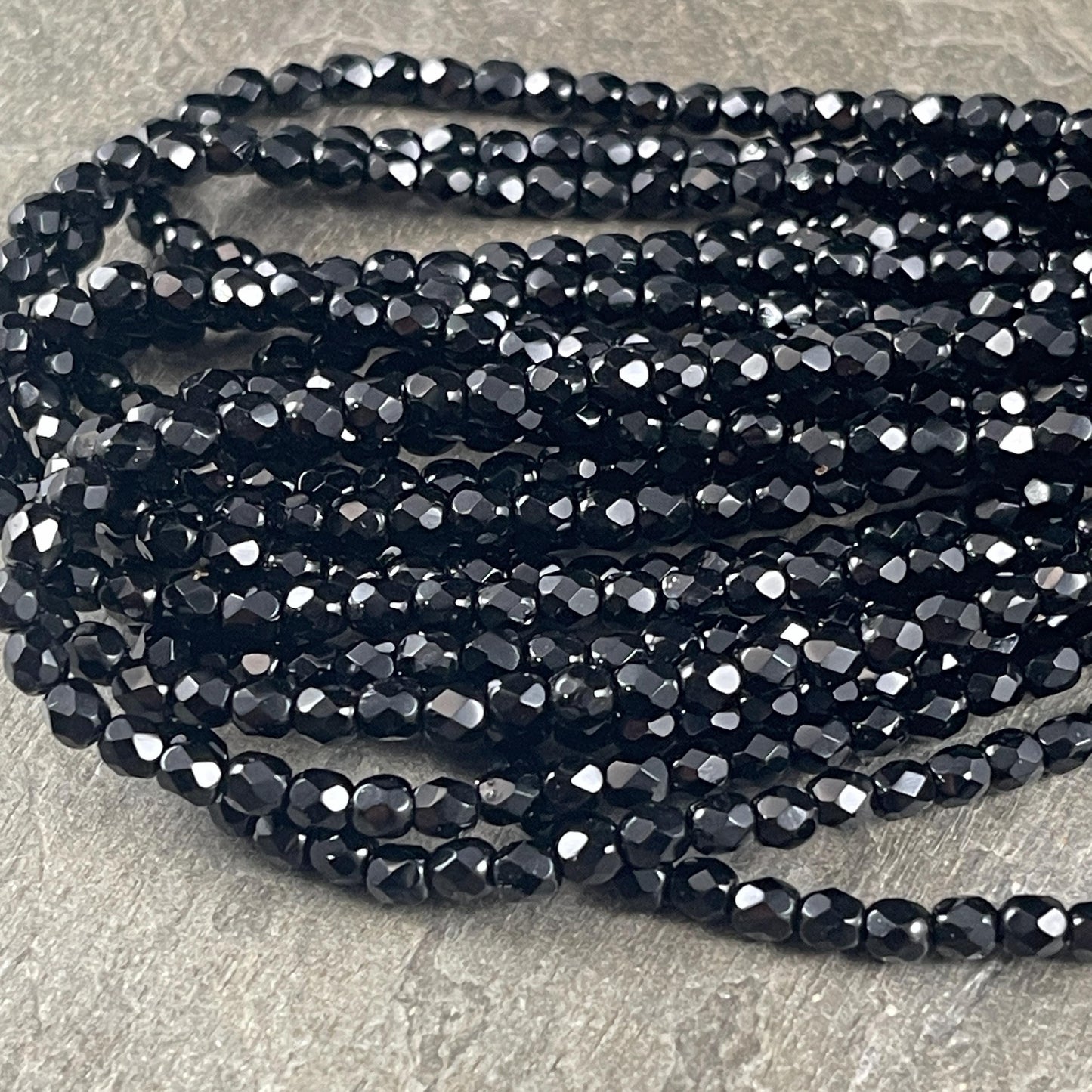 Czech Glass Beads - 4mm Black Faceted Glass Beads (FP4/N-045) * Qty. 50