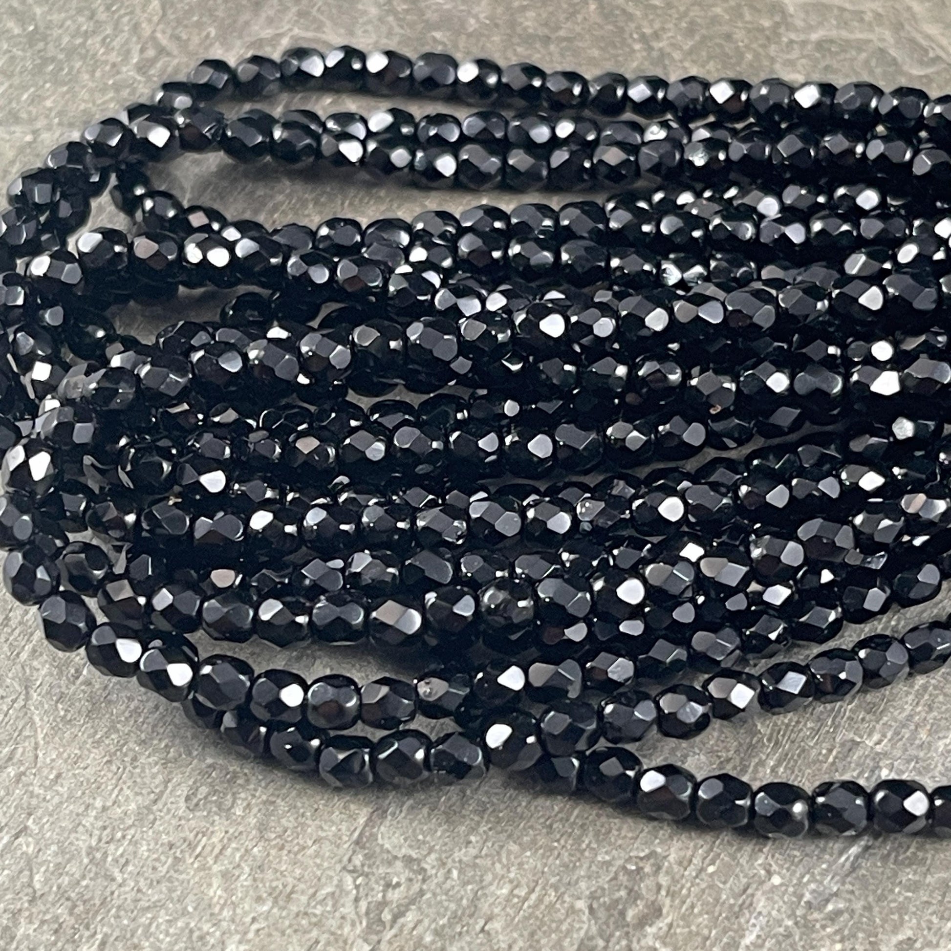 Czech Glass Beads - 4mm Black Faceted Glass Beads (FP4/N-045) * Qty. 50