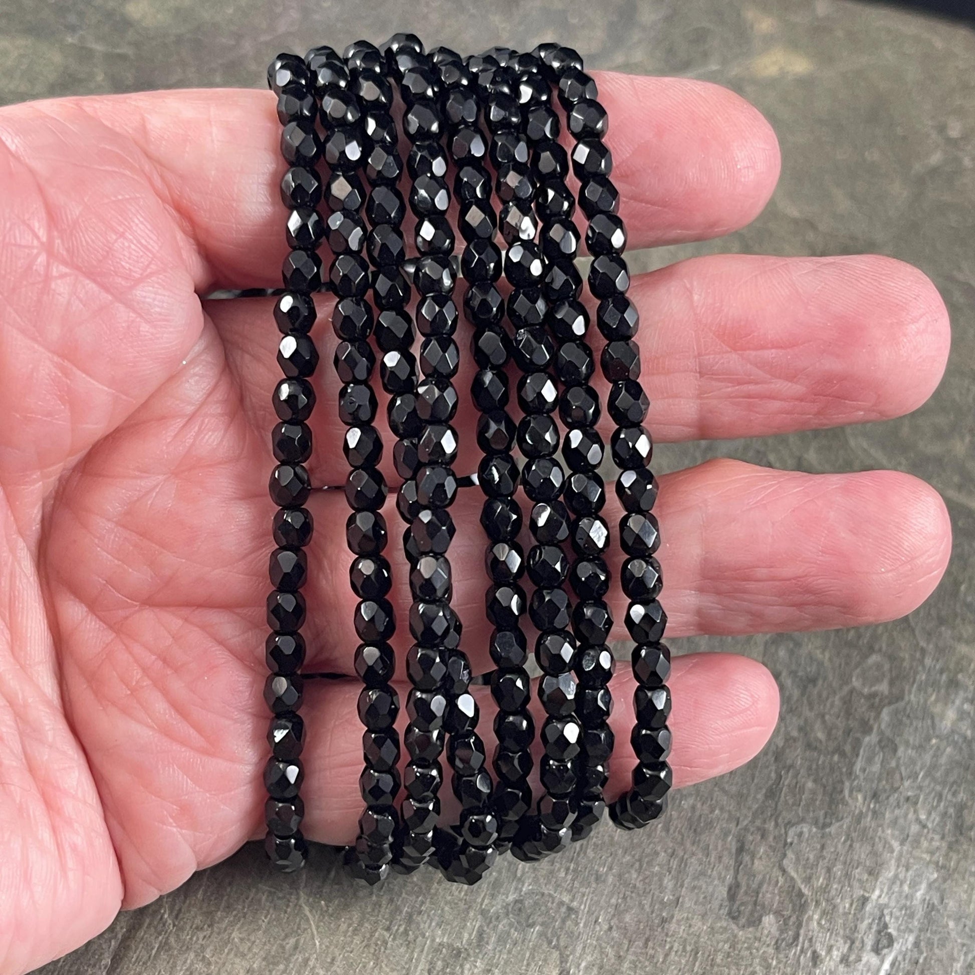 Czech Glass Beads - 4mm Black Faceted Glass Beads (FP4/N-045) * Qty. 50