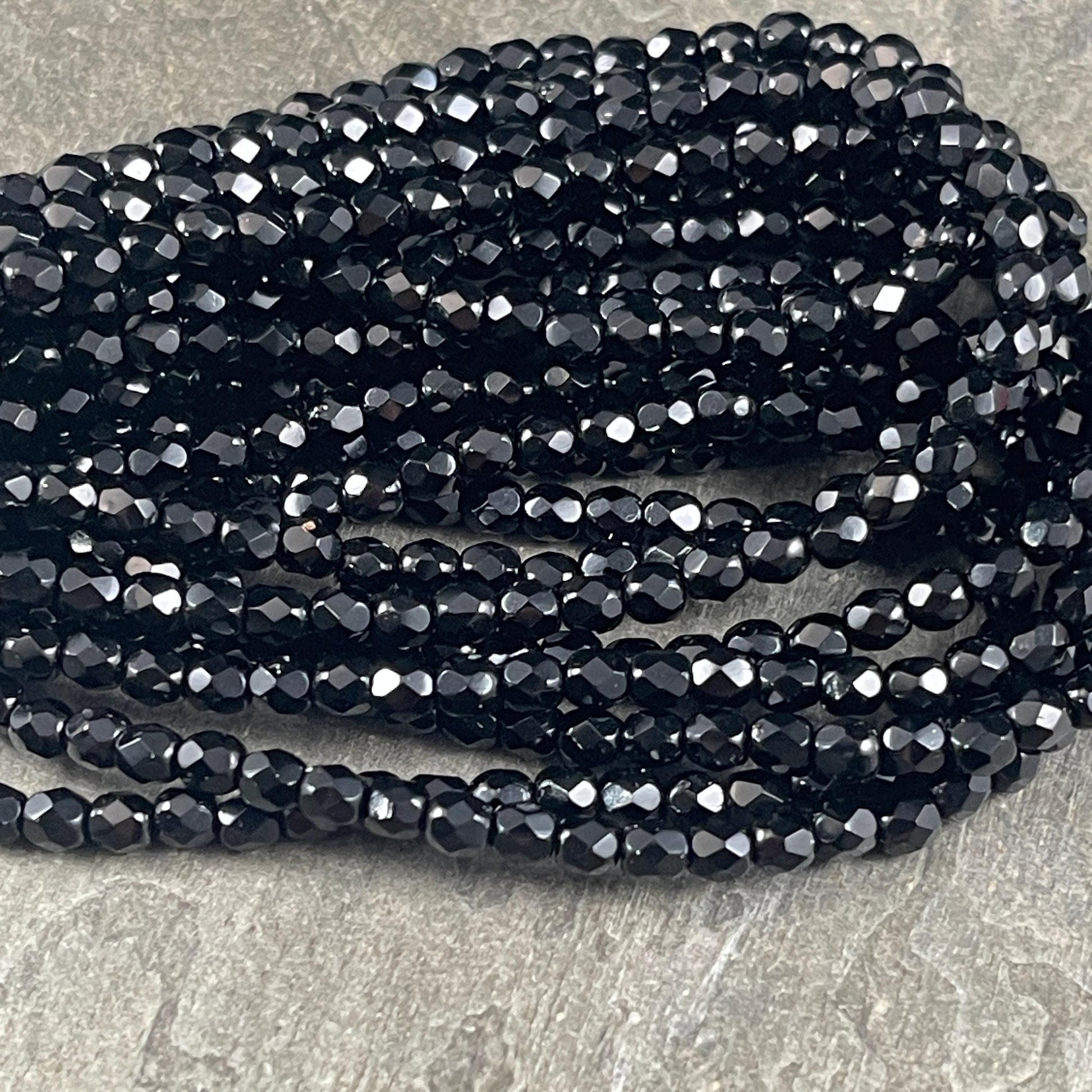 Czech Glass Beads - 4mm Black Faceted Glass Beads (FP4/N-045) * Qty. 50