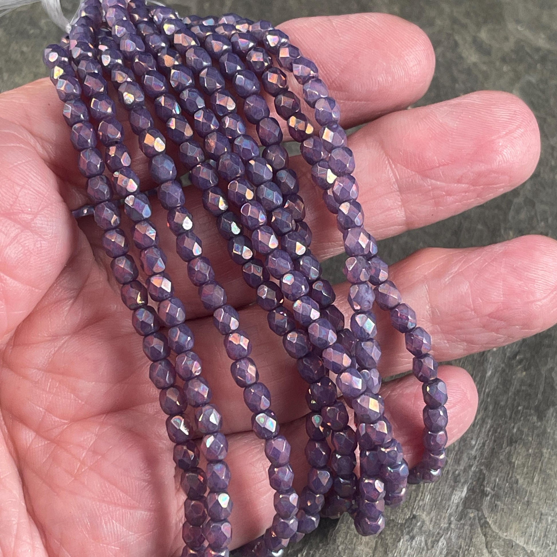 Czech Glass Beads - 4mm Purple with Mother of Pearl Faceted Glass Beads (FP4/N-153) * Qty. 50