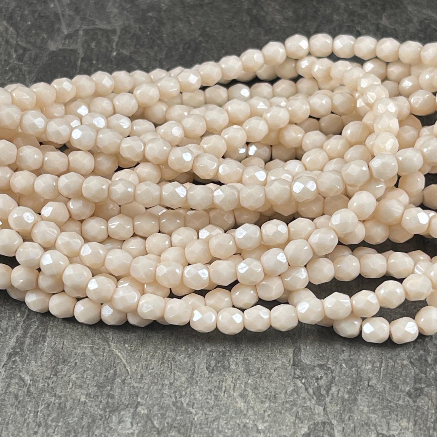 Czech Glass Beads - 4mm Beige Faceted Glass Beads (FP4/N-089) * Qty. 50